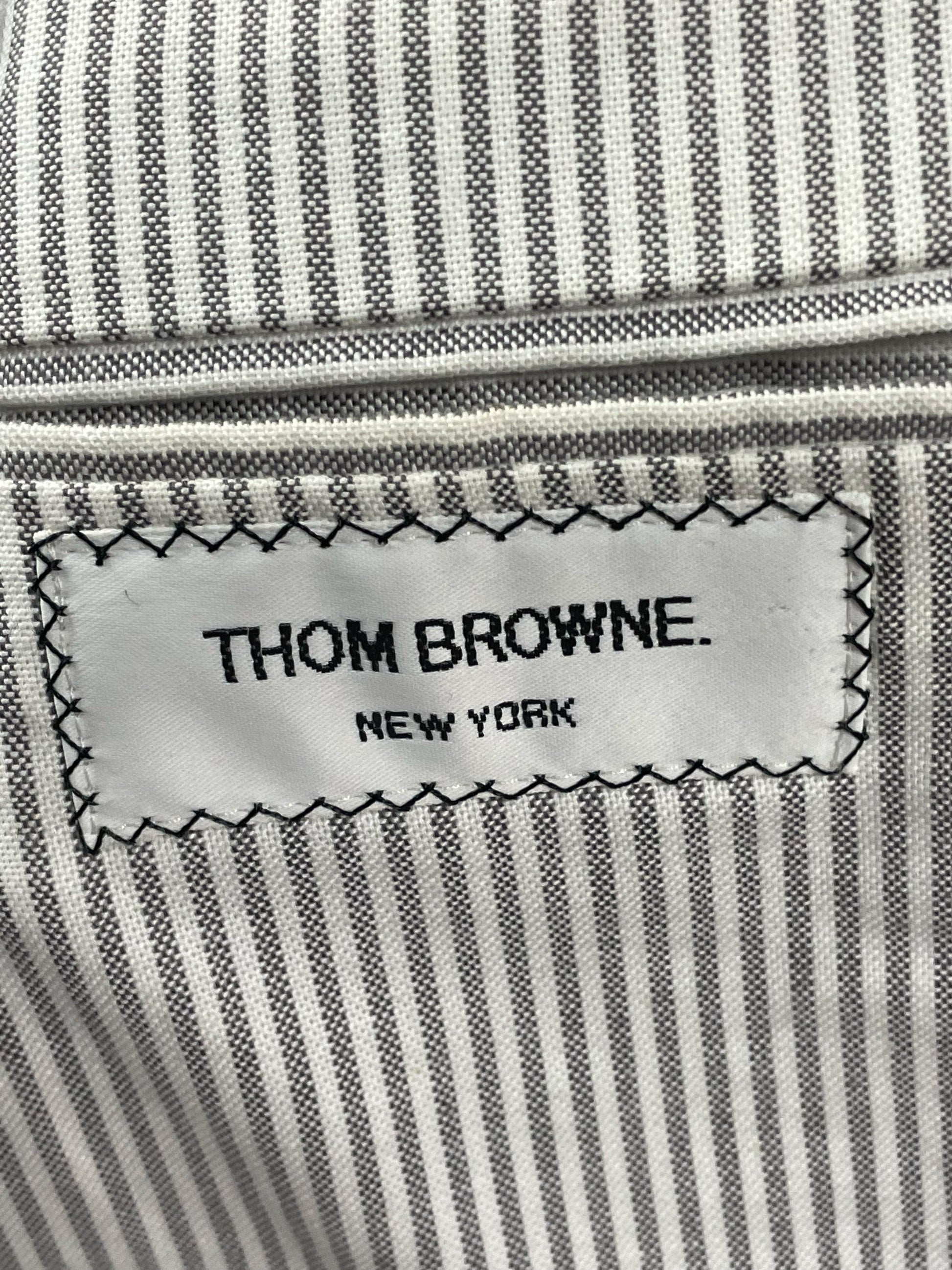 Made in USA Thom Browne cashmere blazer with gray striped interior