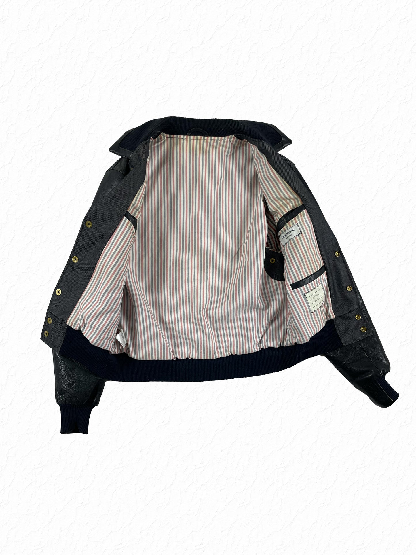 Thom Browne varsity jacket RWB striped cotton lining