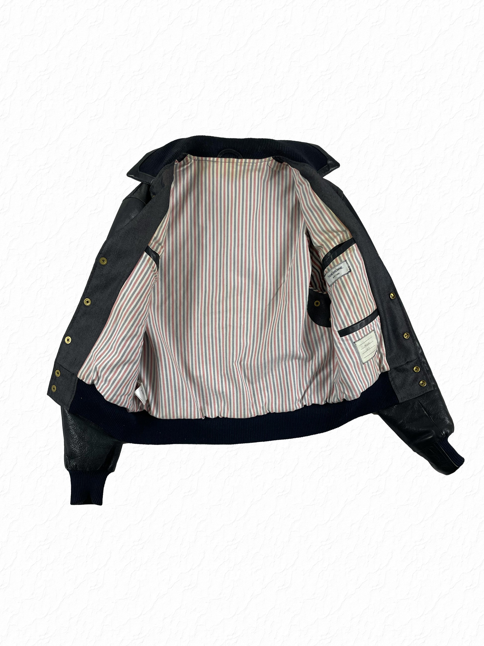 Thom Browne varsity jacket RWB striped cotton lining