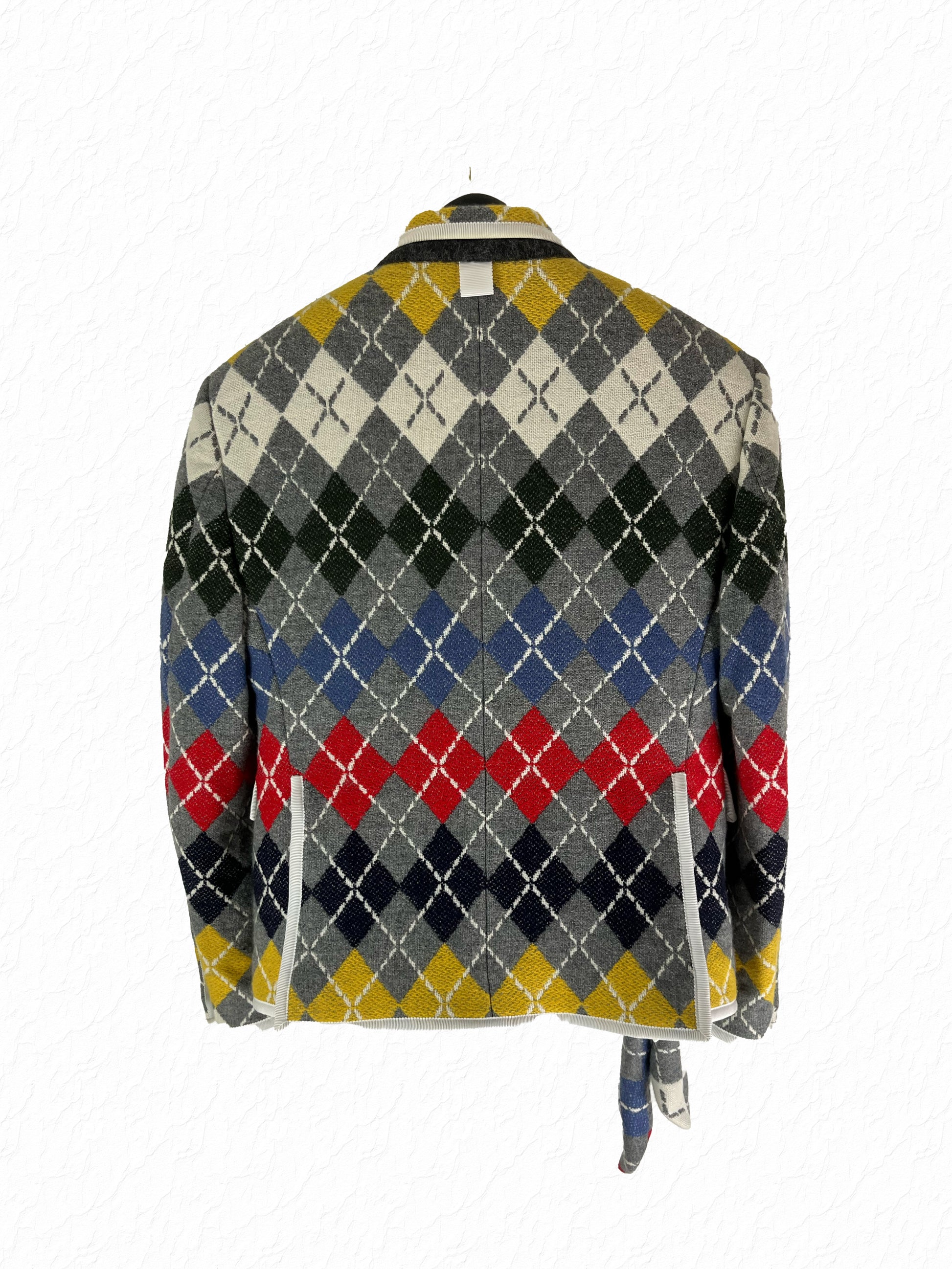 Argyle cashmere blazer Thom Browne with grosgrain edge trim and knit pattern