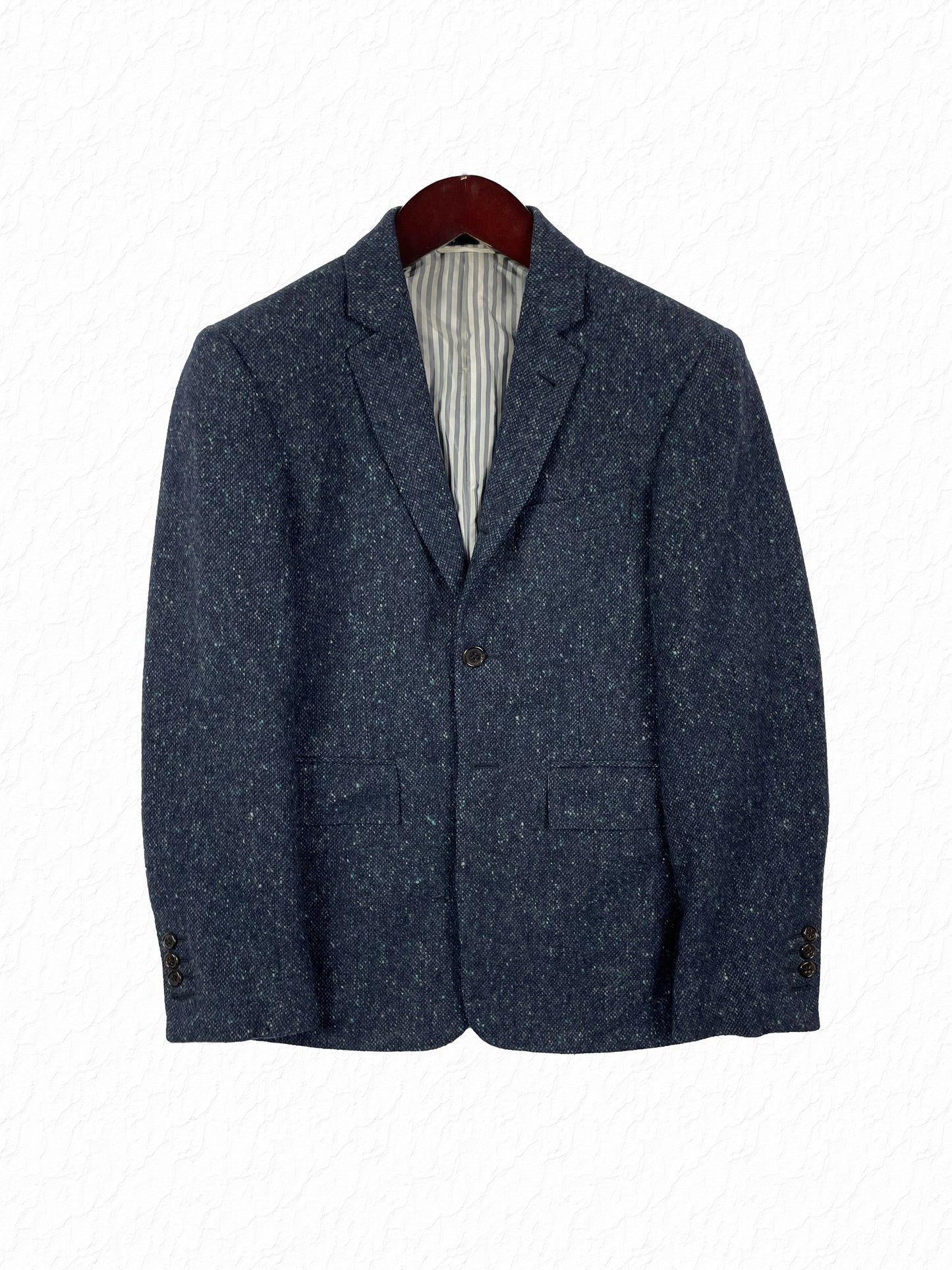 Thom Browne navy pebble Donegal tweed sport coat with notch lapels