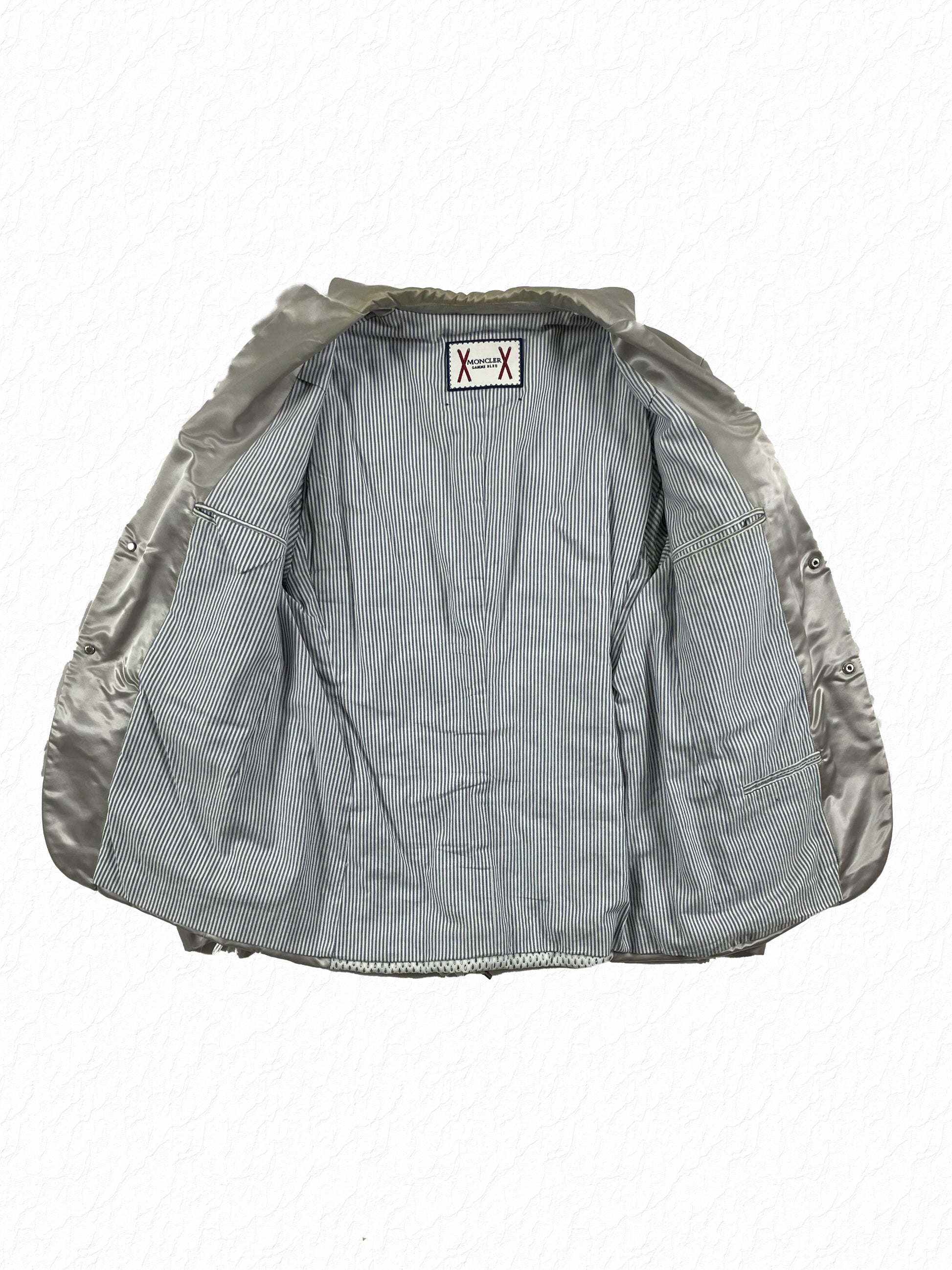 Silver Nylon Sateen Moncler Gamme Bleu Light Jacket Ribbed Pockets