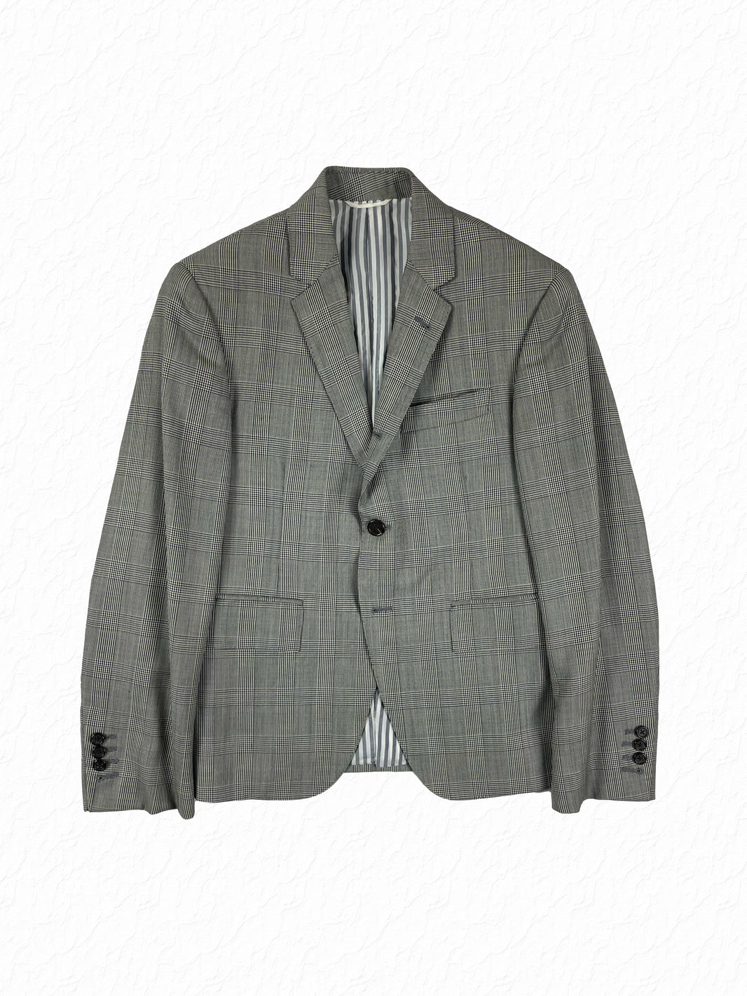 Thom Browne Boy Cut glen plaid wool sport coat in grey