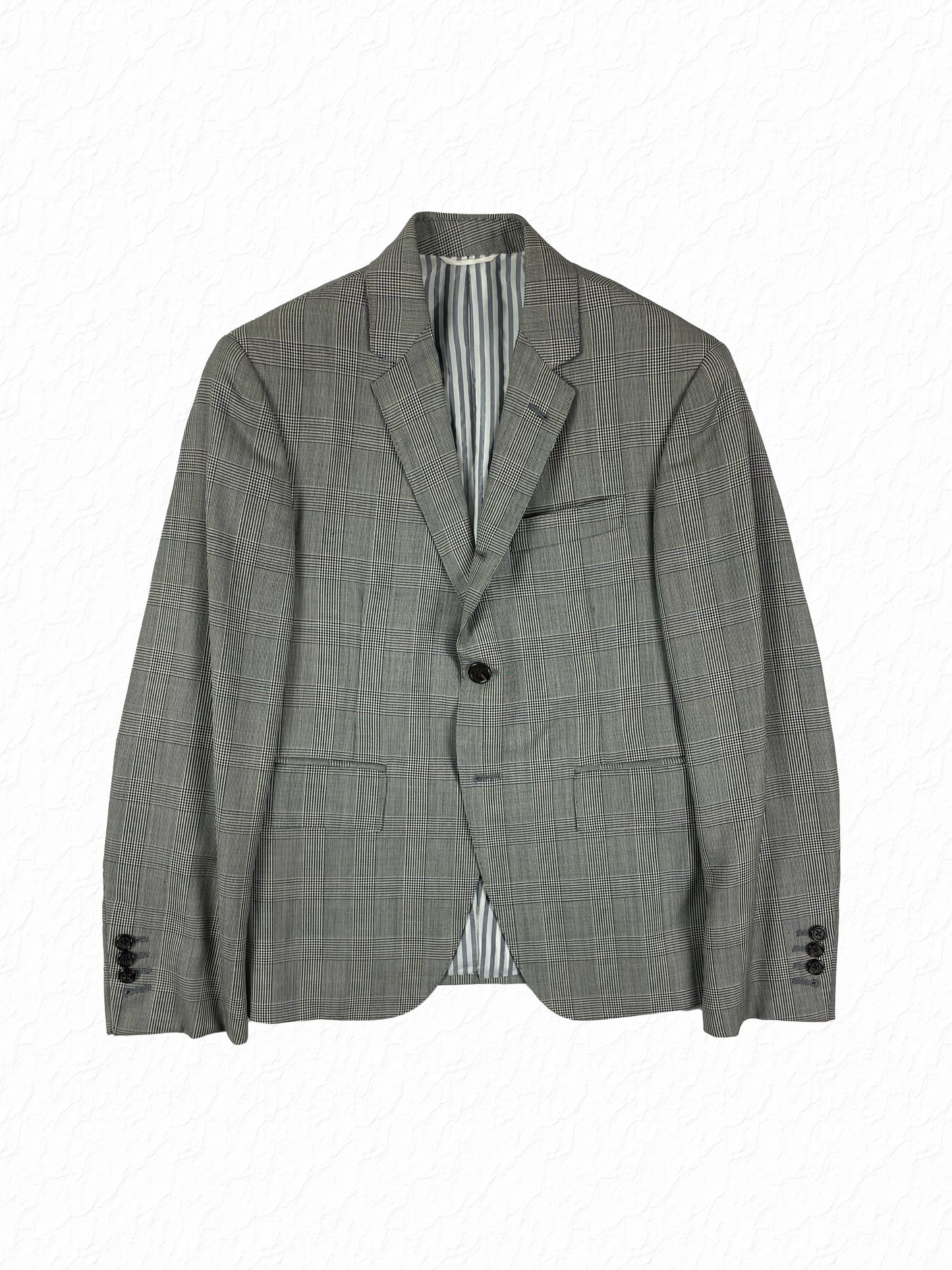 Thom Browne Boy Cut glen plaid wool sport coat in grey