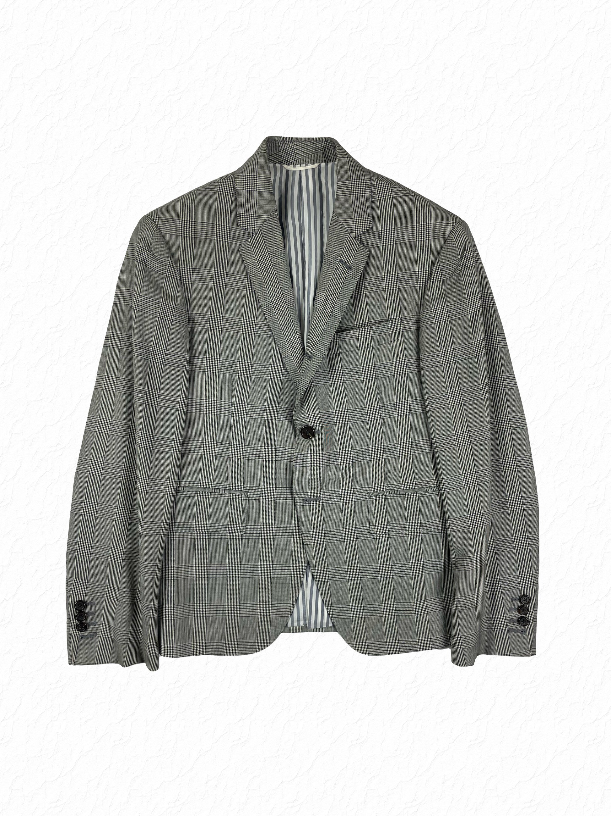 Thom Browne Boy Cut glen plaid wool sport coat in grey