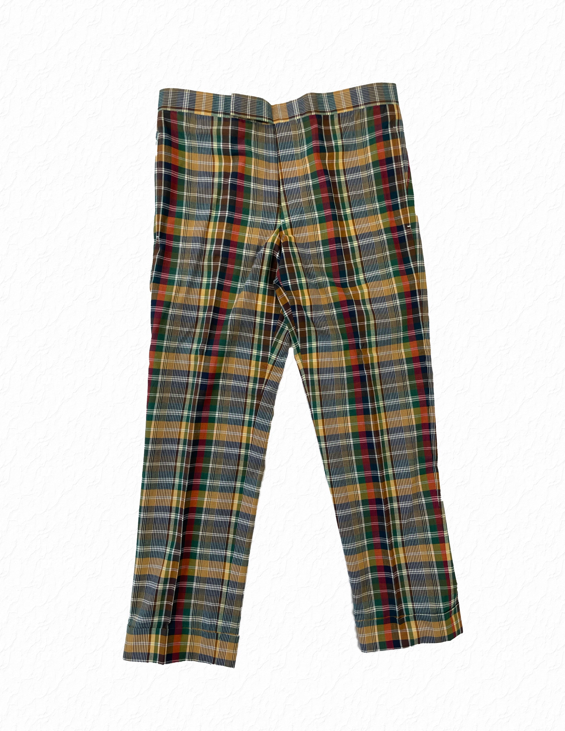 Thom Browne Madras Plaid Cotton Trousers Green Red Yellow Check