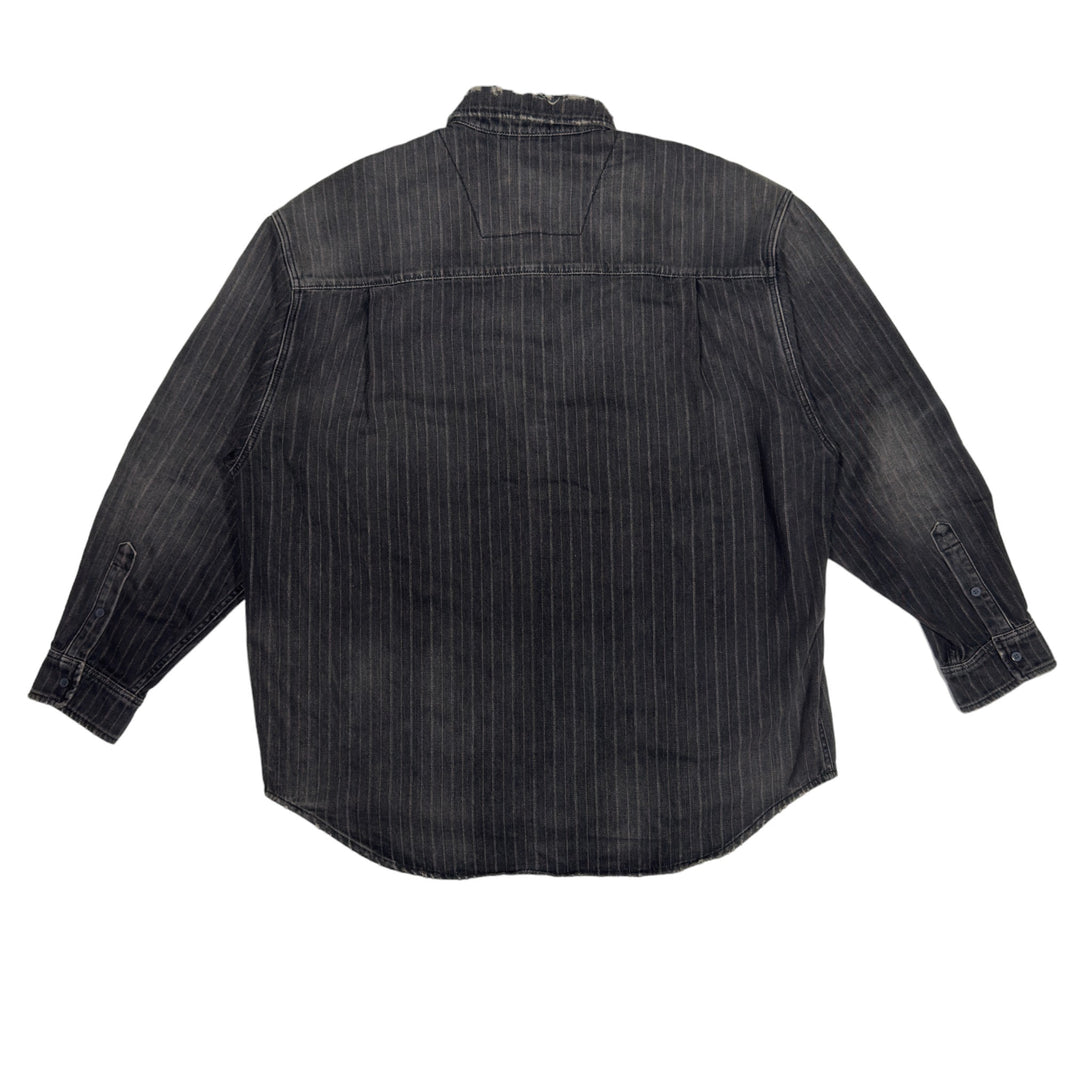 Balenciaga Distressed Striped Denim Shirt Oversized Sterling Silver Hardware
