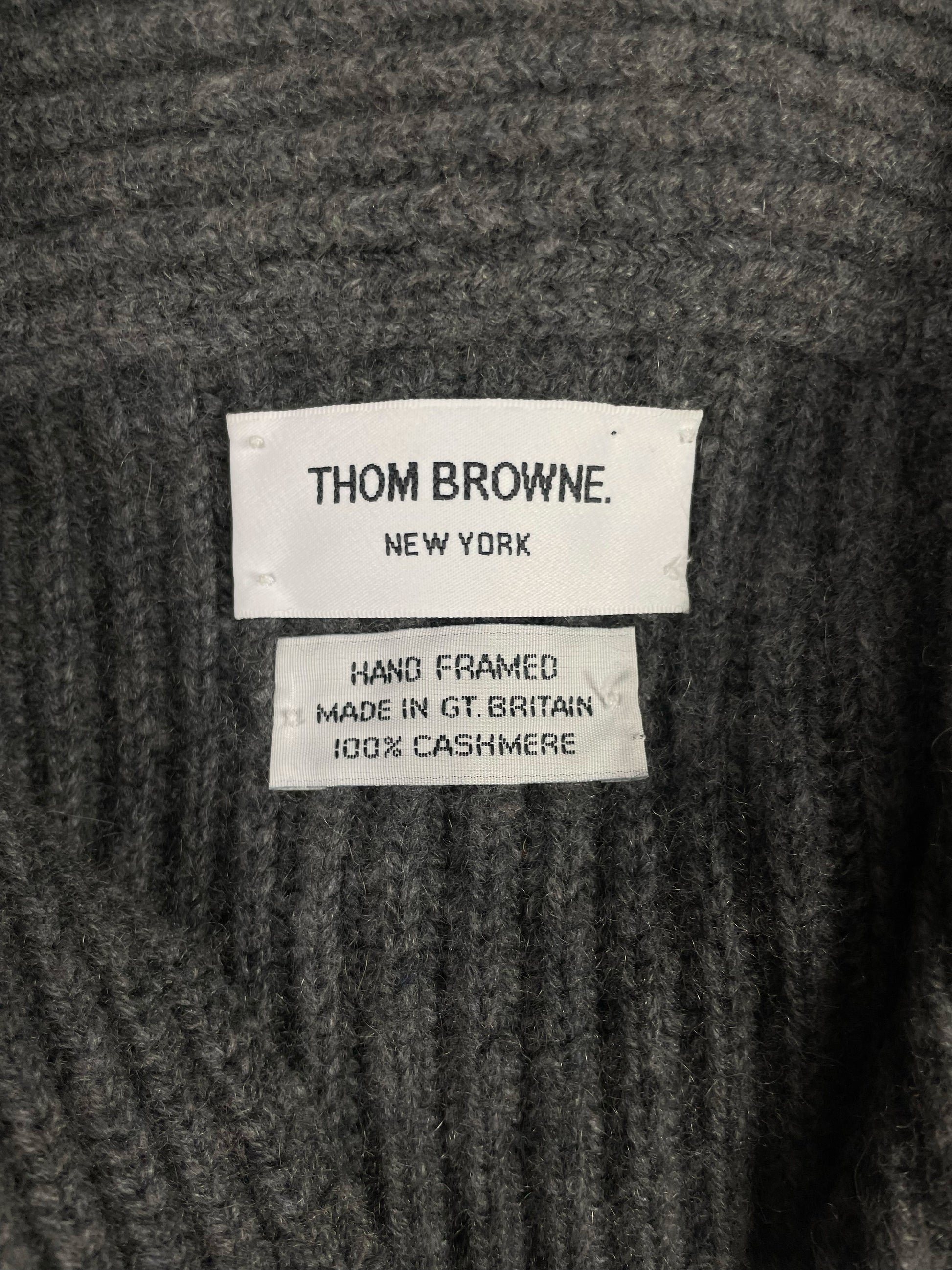 Thom Browne New York cashmere cardigan hand framed in Great Britain