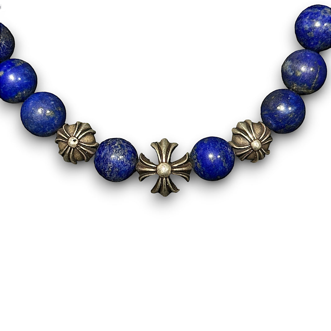 Chrome Hearts Lapiz Lazuli CH Plus Beaded Bracelet Sterling Silver Hardware