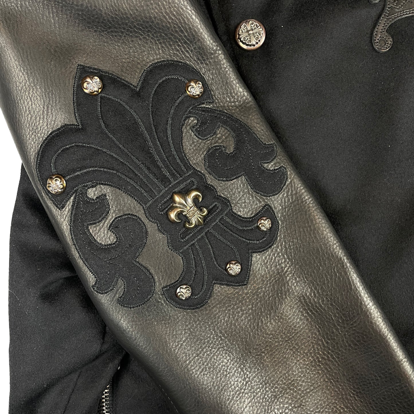 Leather & Cashmere Letterman Varsity Cross Patch Jacket