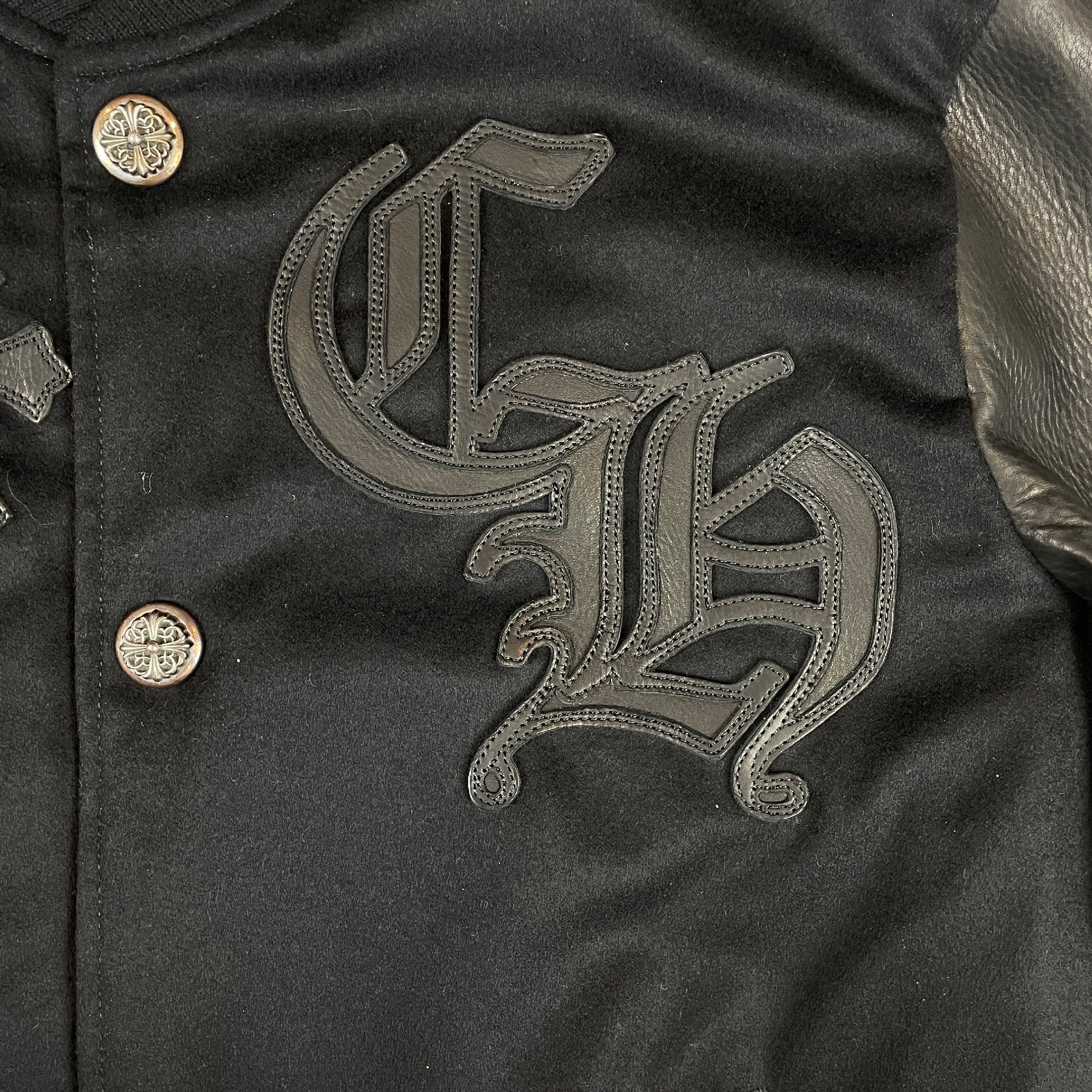 Cross Pattern Jacket Leather & Cashmere Letterman Varsity Cross Patch Jacket by Chrome ...