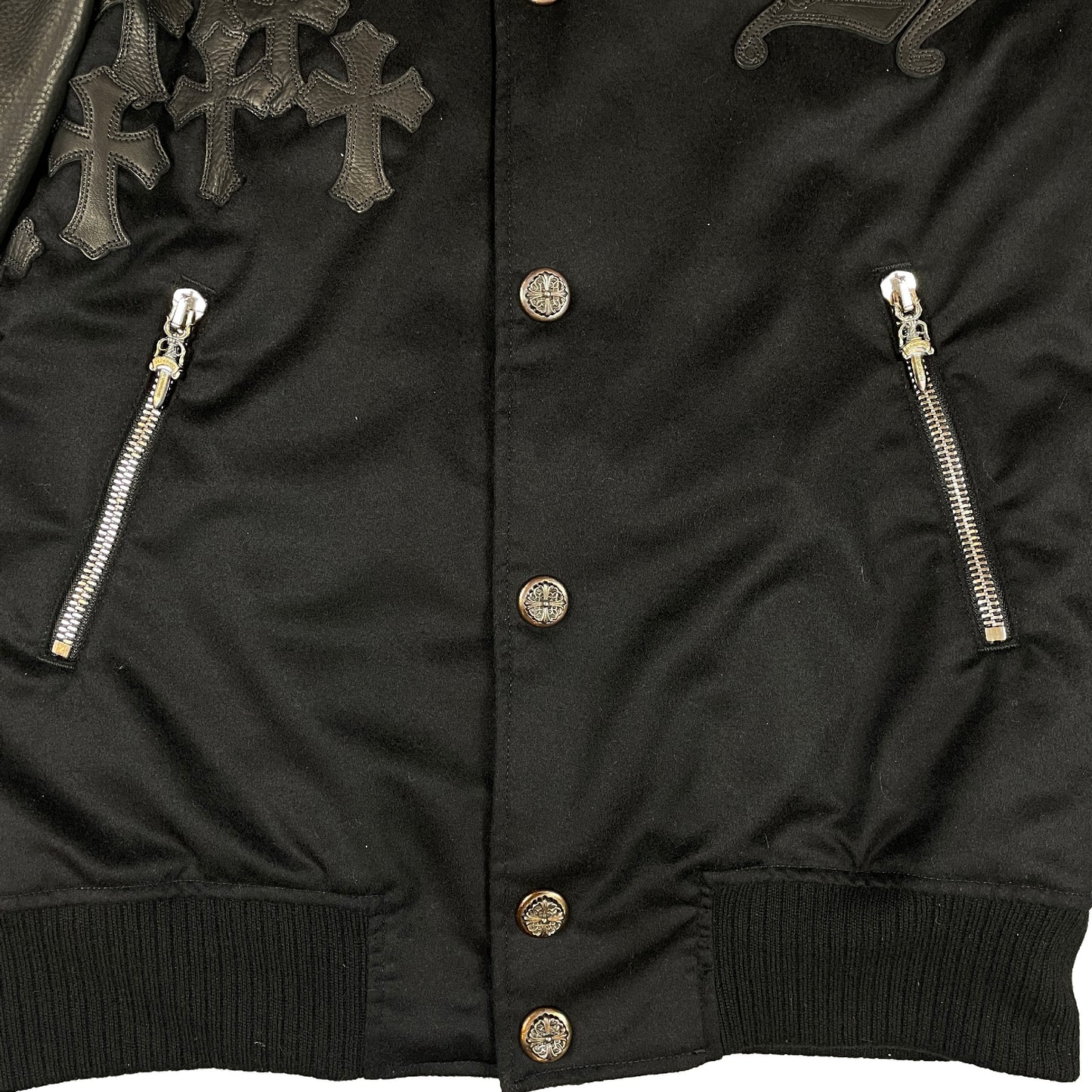 Leather & Cashmere Letterman Varsity Cross Patch Jacket