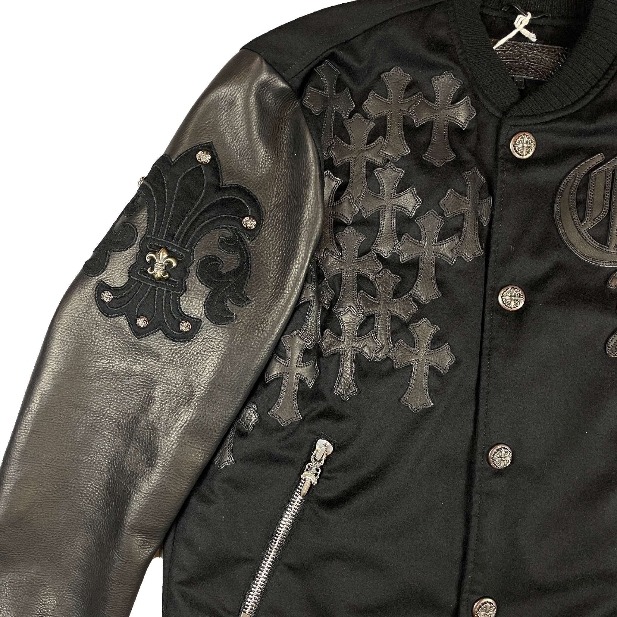 Cross Pattern Jacket Leather & Cashmere Letterman Varsity Cross Patch Jacket by Chrome ...