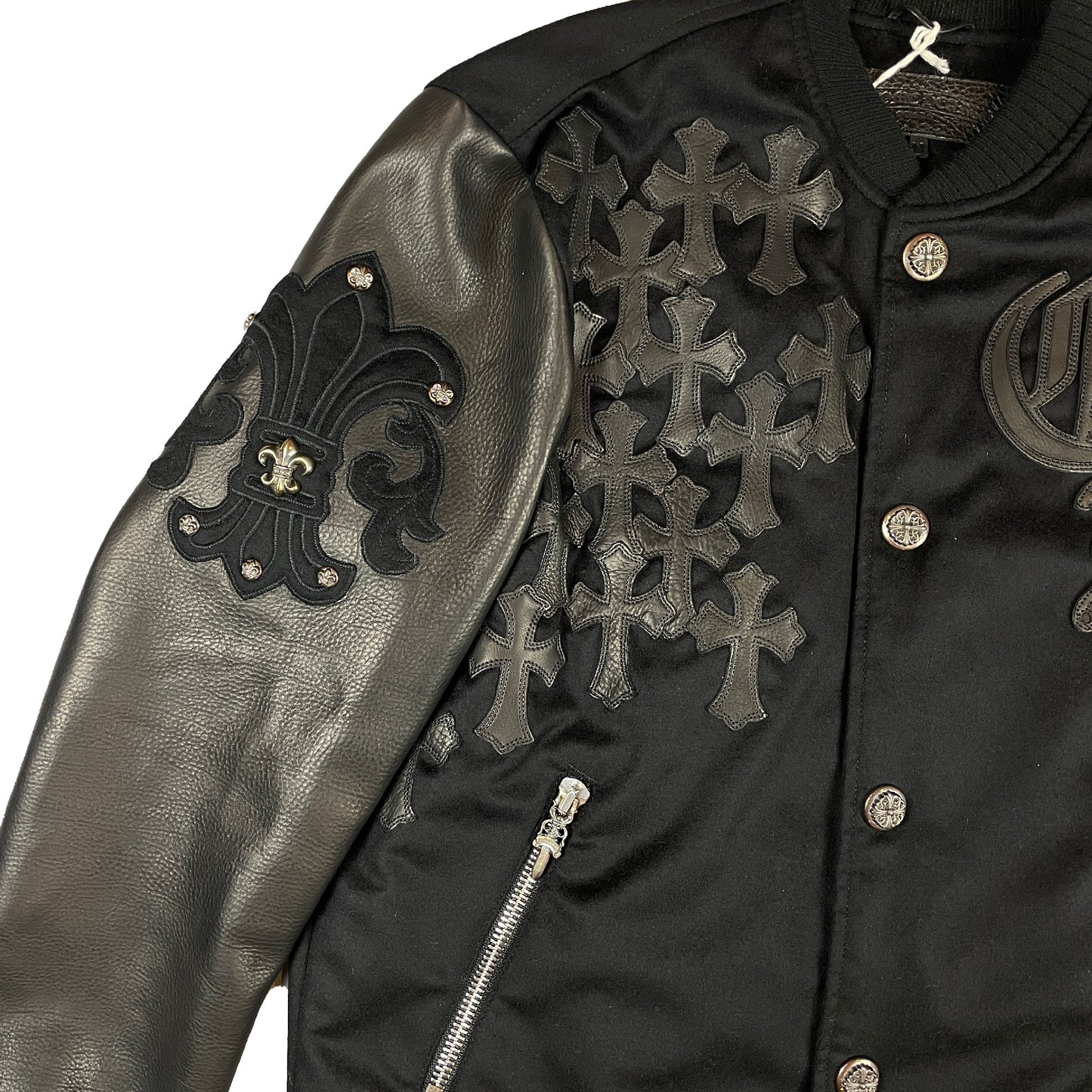 Leather & Cashmere Letterman Varsity Cross Patch Jacket