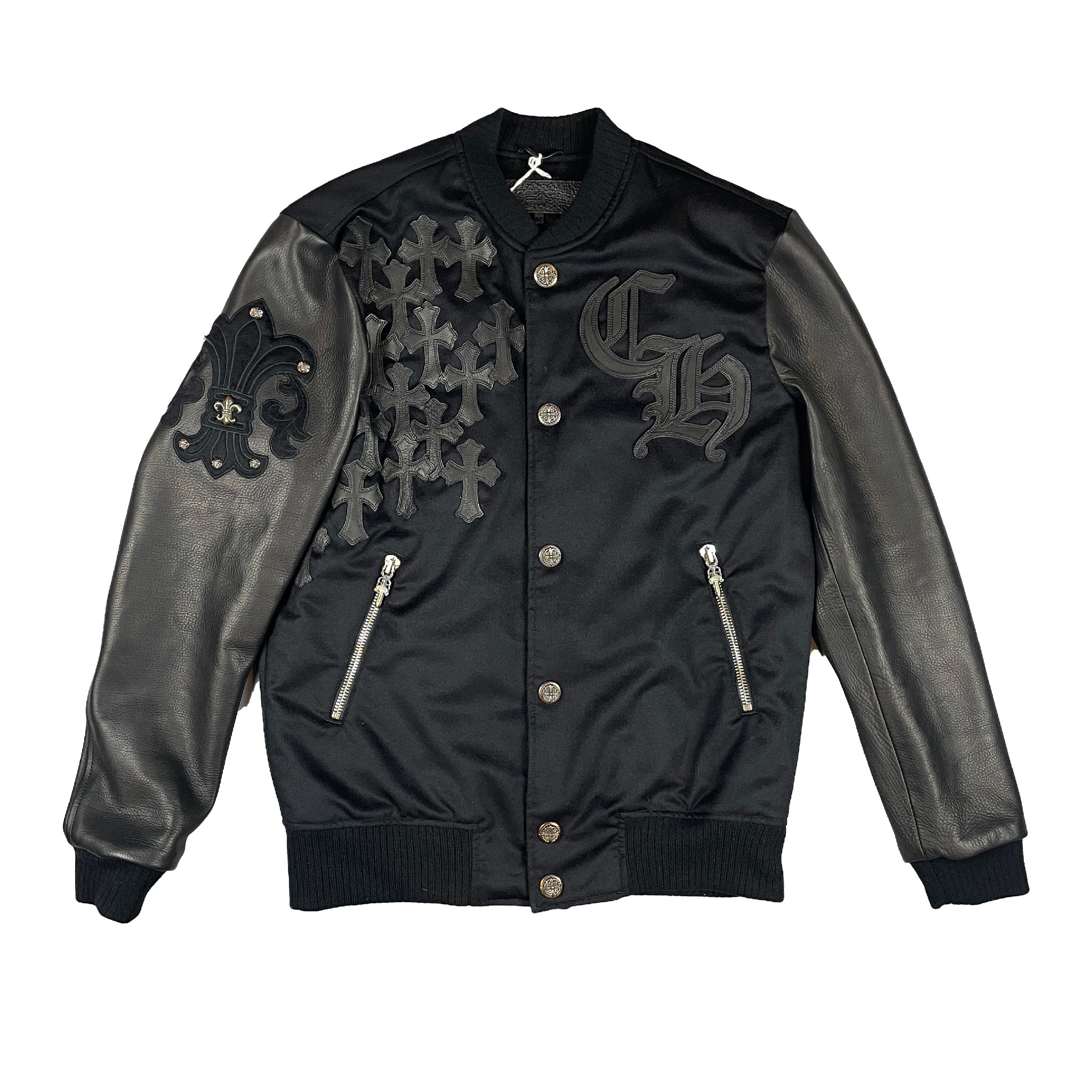 Cross Pattern Jacket Chrome Hearts Leather & Cashmere Letterman Varsity Cros | YP