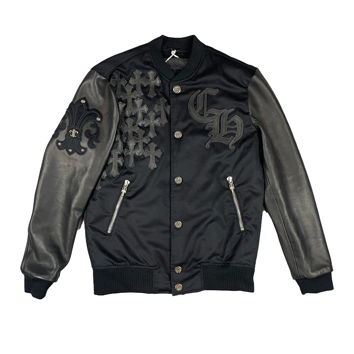 Leather & Cashmere Letterman Varsity Cross Patch Jacket