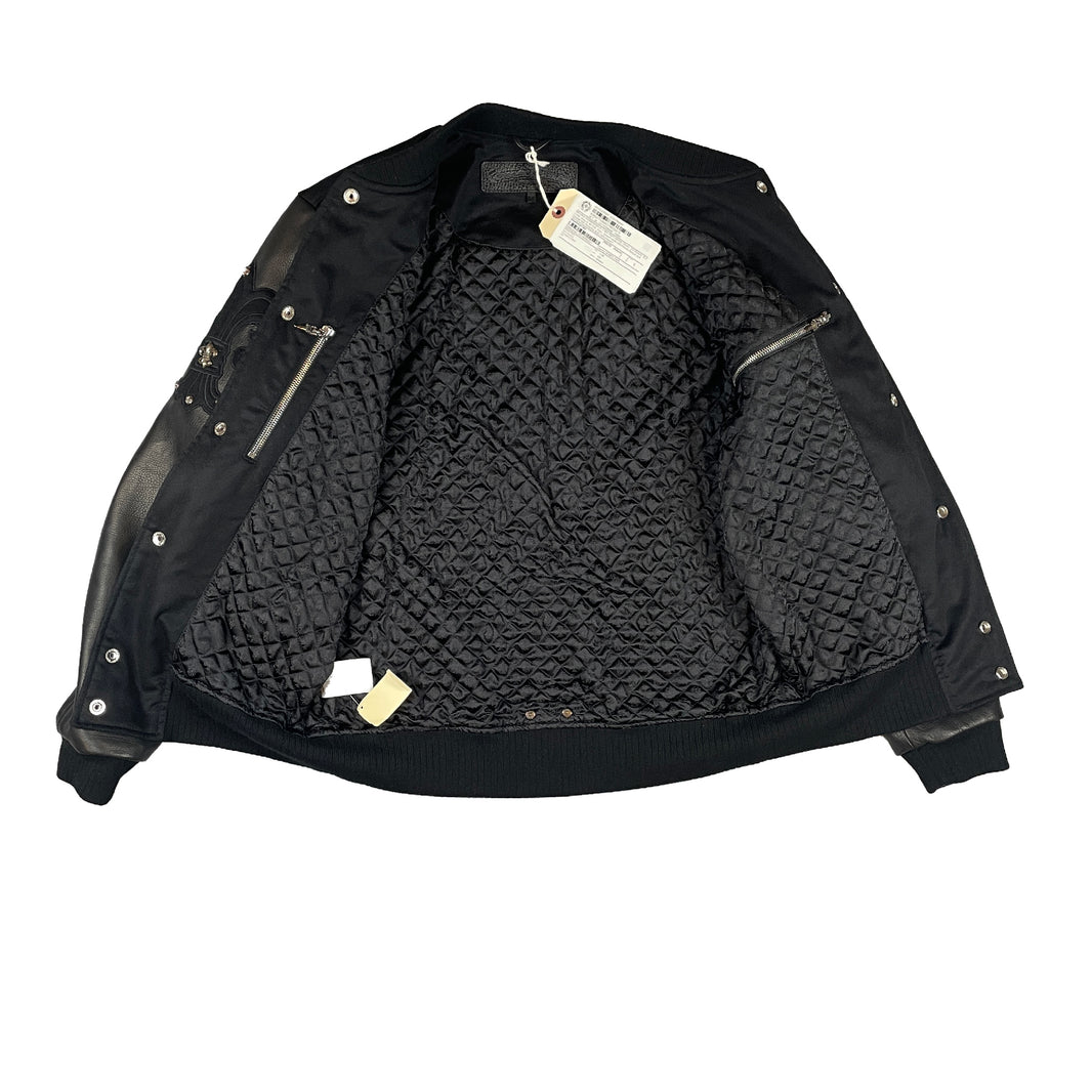 Chrome Hearts Leather & Cashmere Letterman Varsity Cross Patch Jacket Verified YP Collective