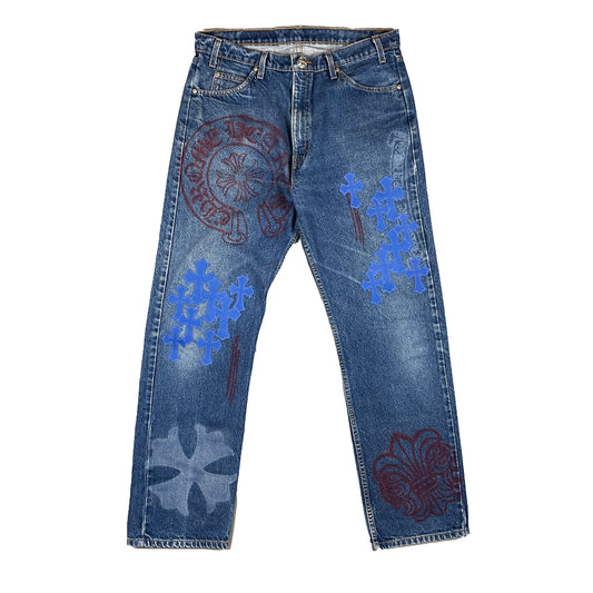 Chrome Hearts Levi's Stencil Blue Cross Patch Denim Jeans Authentic Jeans