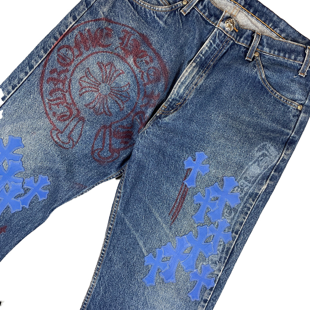 Chrome Hearts Levi's Stencil Blue Cross Patch Denim Jeans Authenticated Designer