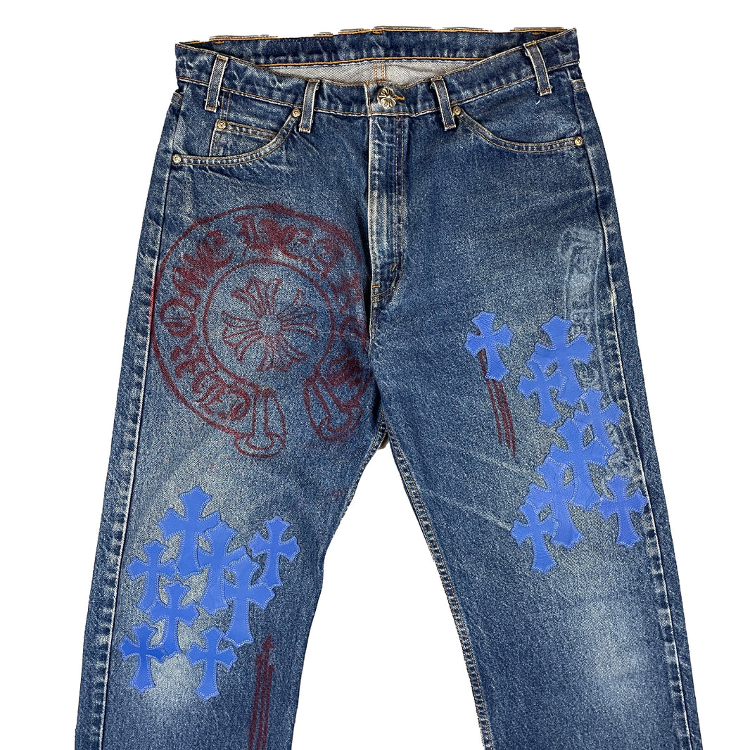 Chrome Hearts Levi's Stencil Blue Cross Patch Denim Jeans Verified YP Collective