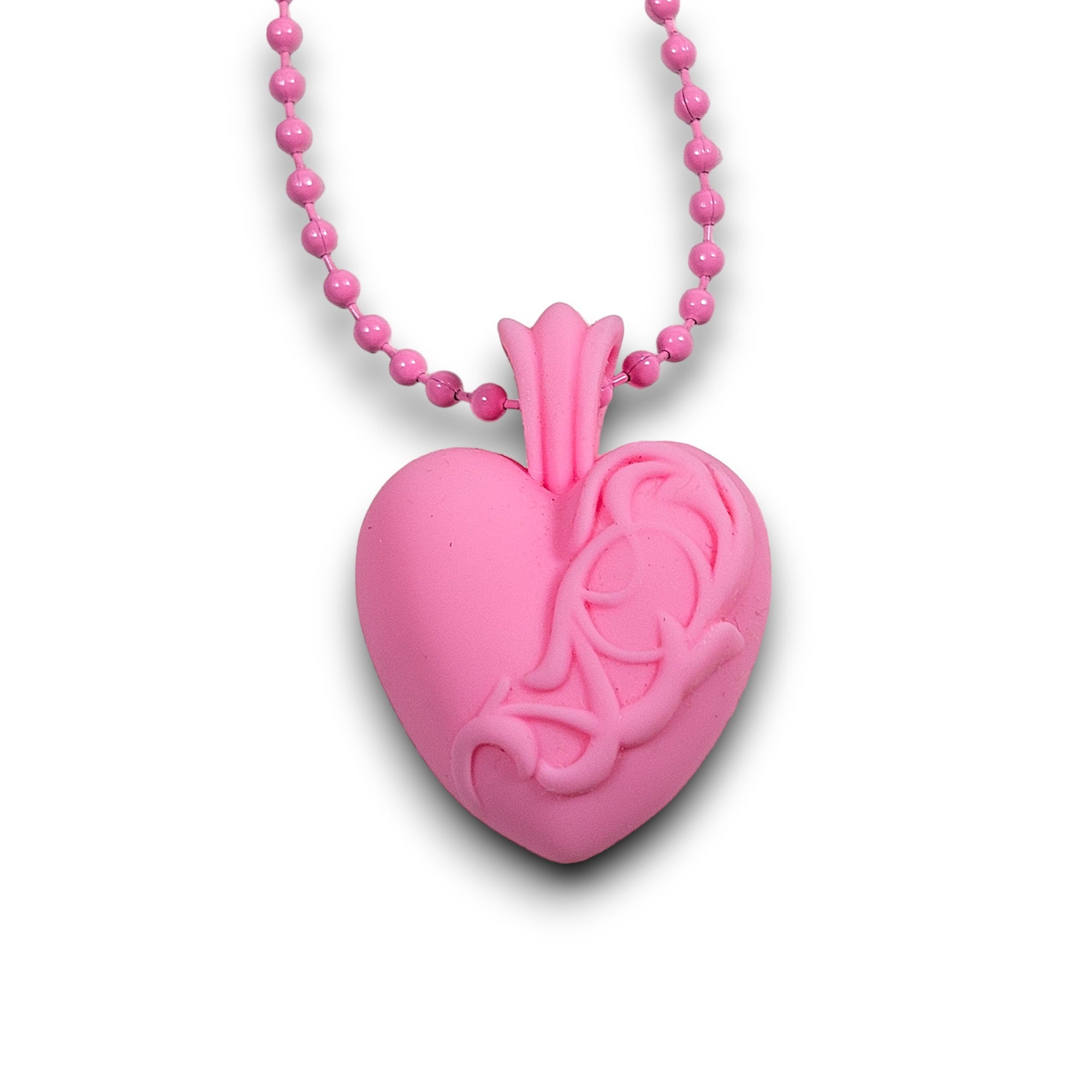 Chrome Hearts Pink Silichrome Floral Heart Necklace Sterling Silver Hardware