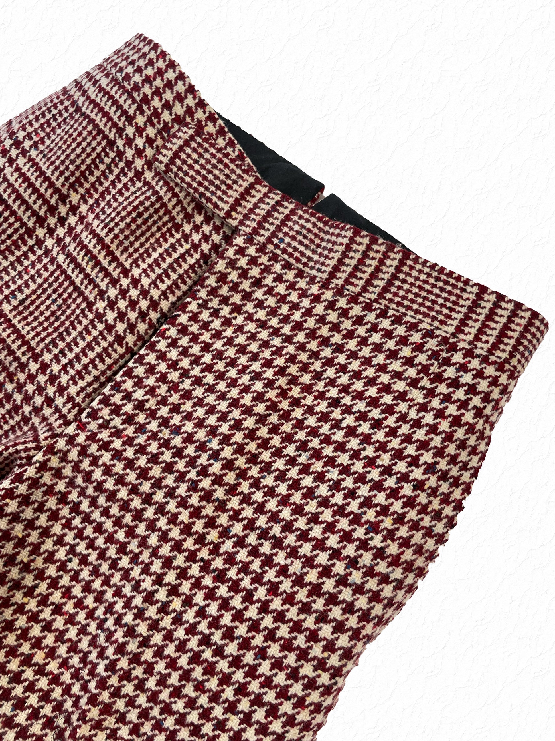 Cream and burgundy tweed Thom Browne Fun Mix tailored pants