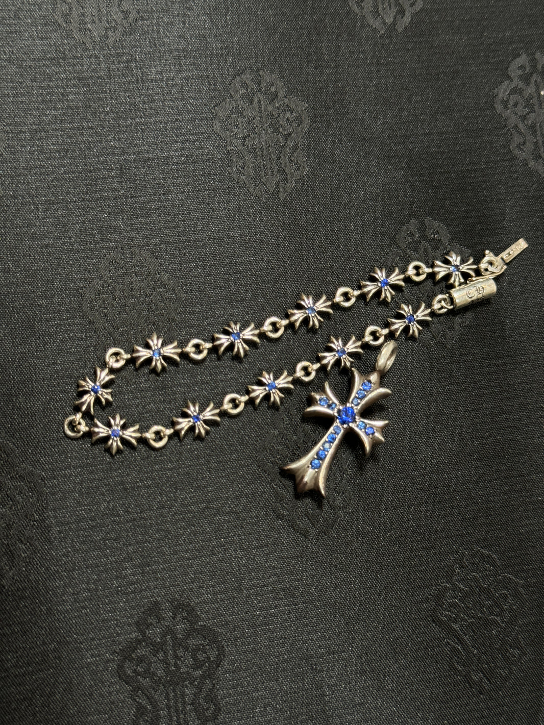 Chrome Hearts Blue Sapphire Tiny E Bracelet Sterling Silver Hardware