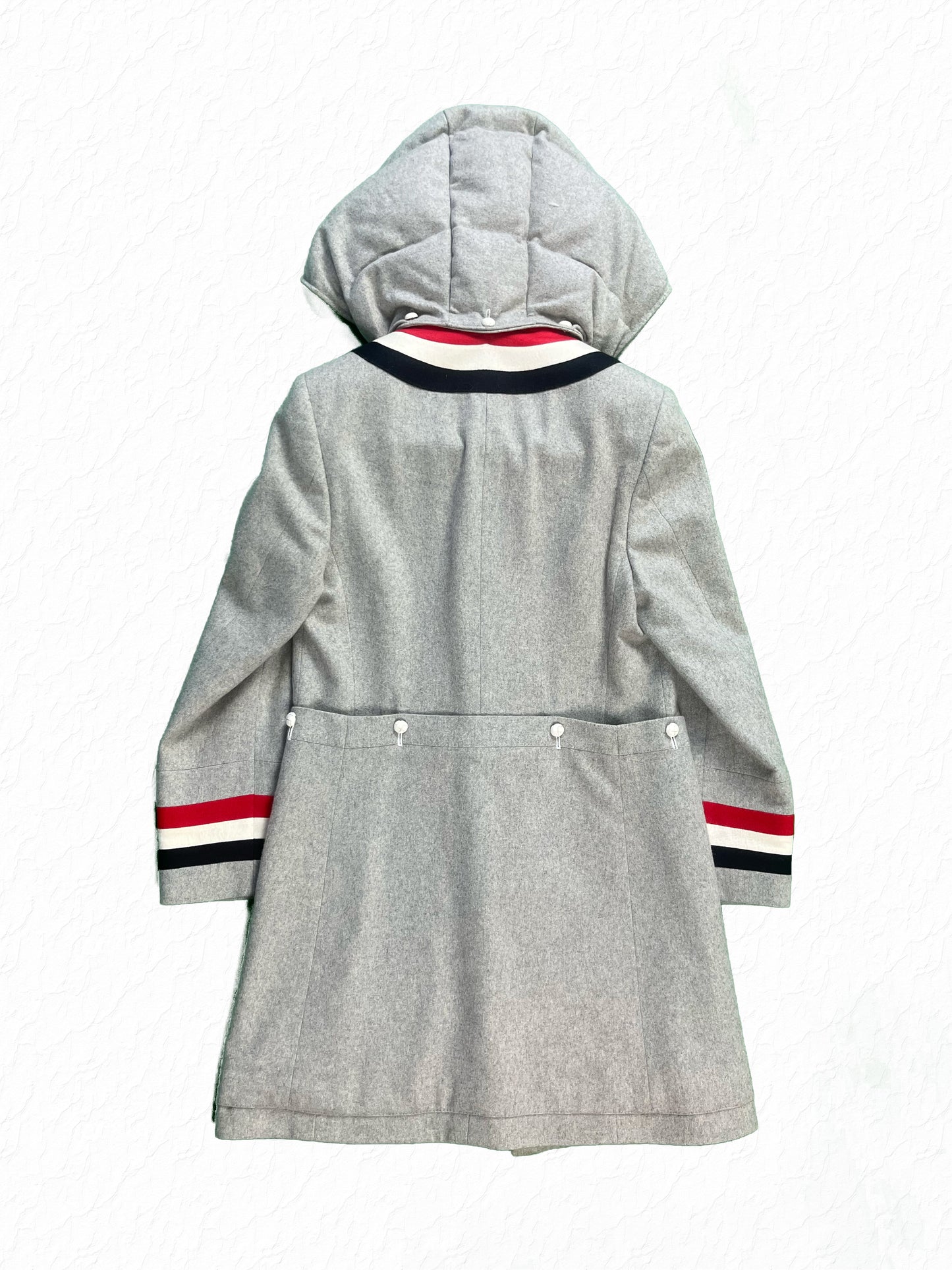 Thom Browne Priest Coat grey cashmere with padded detachable hood