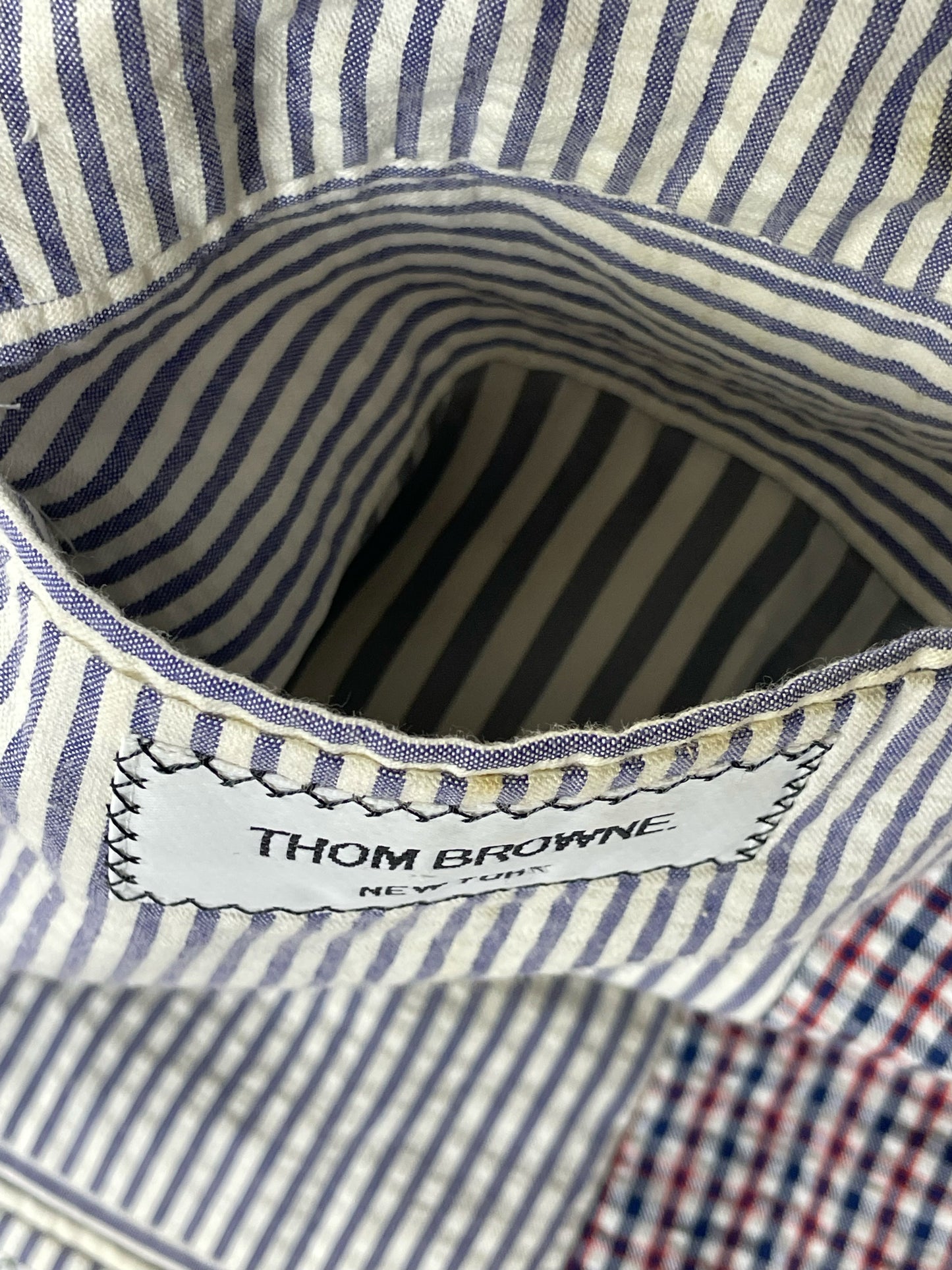 Signature Thom Browne gingham blazer with seersucker cotton texture