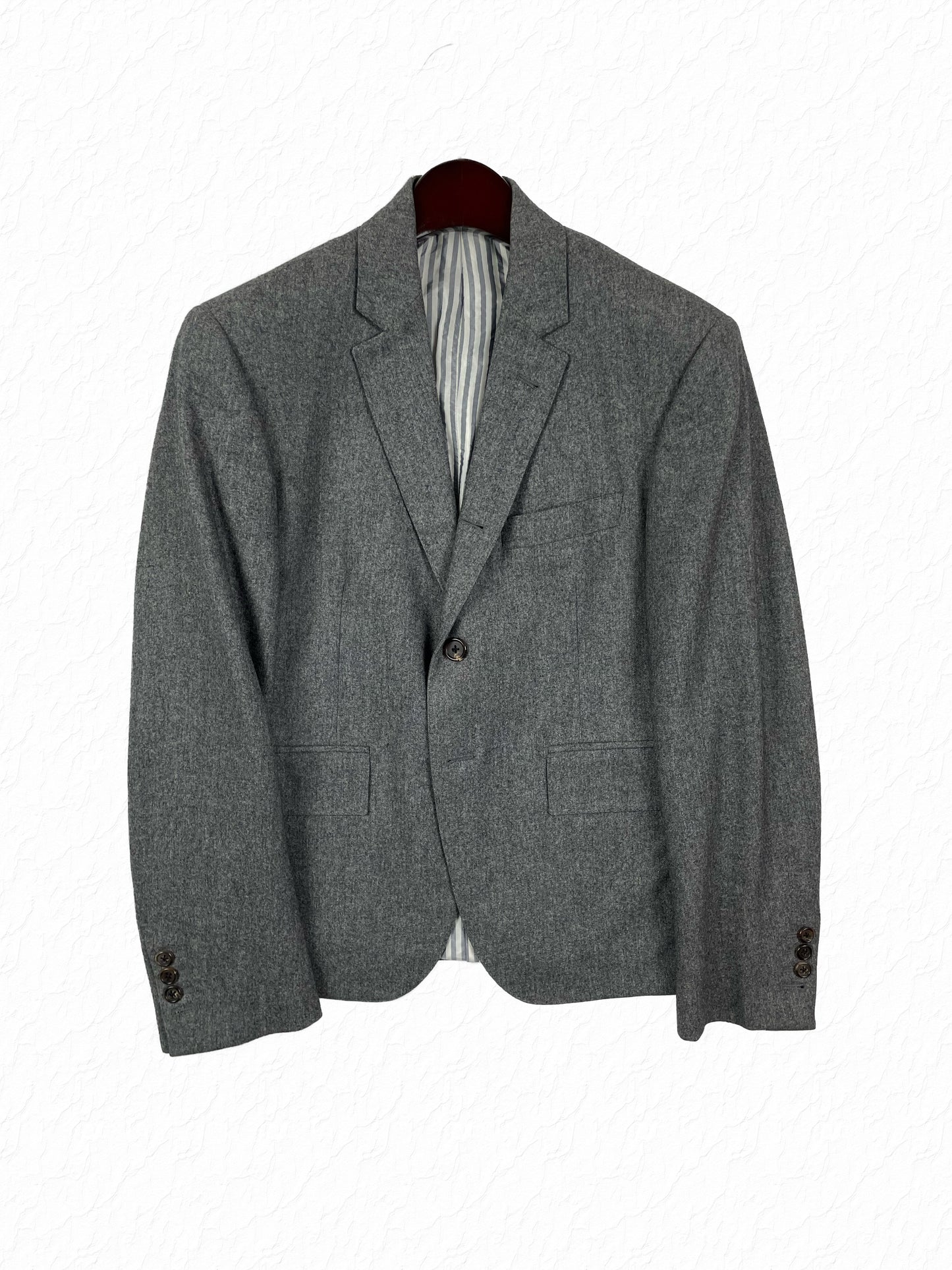 Thom Browne grey flannel wool blazer with notch lapels and horn buttons