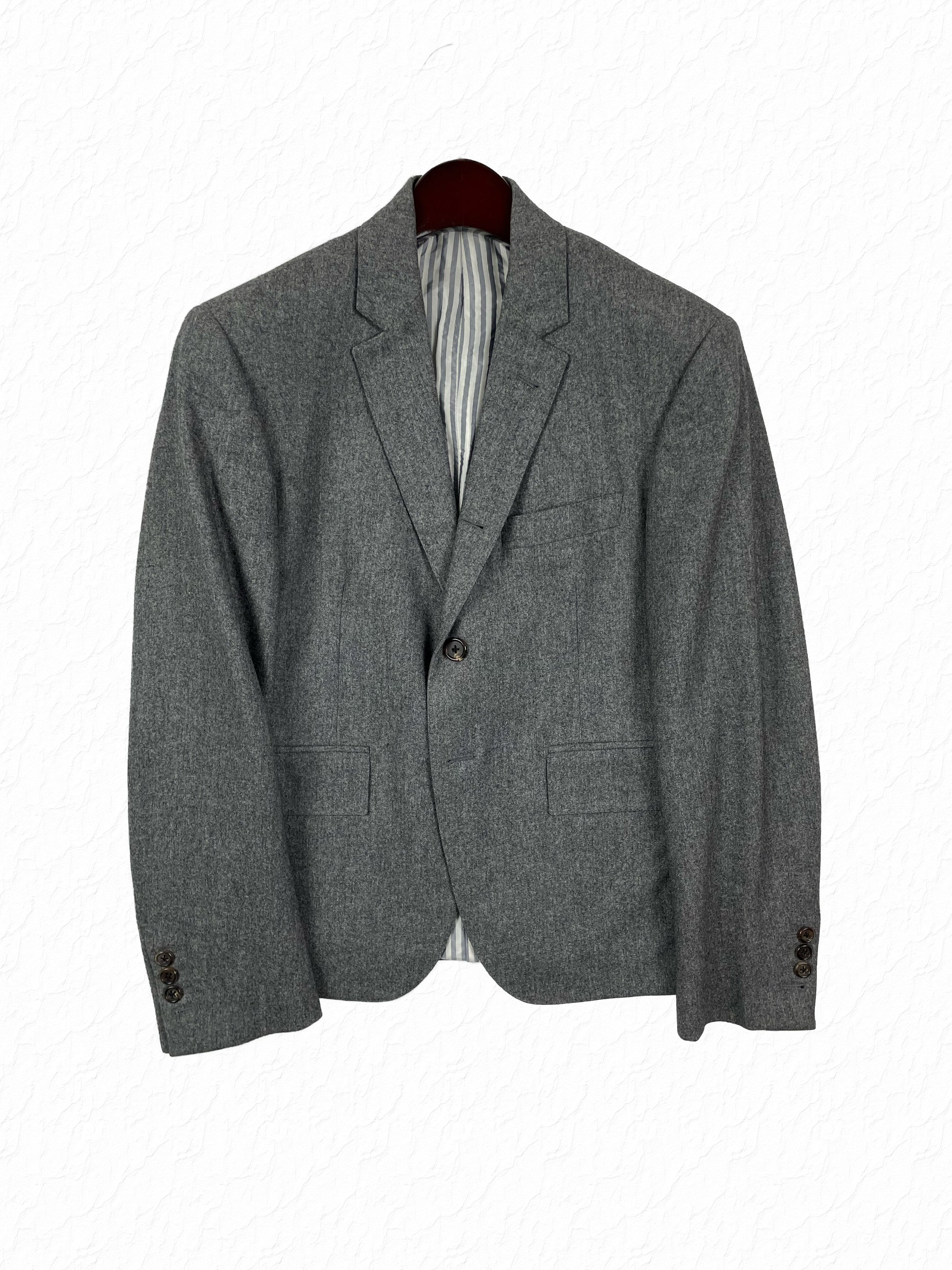 Thom Browne grey flannel wool blazer with notch lapels and horn buttons
