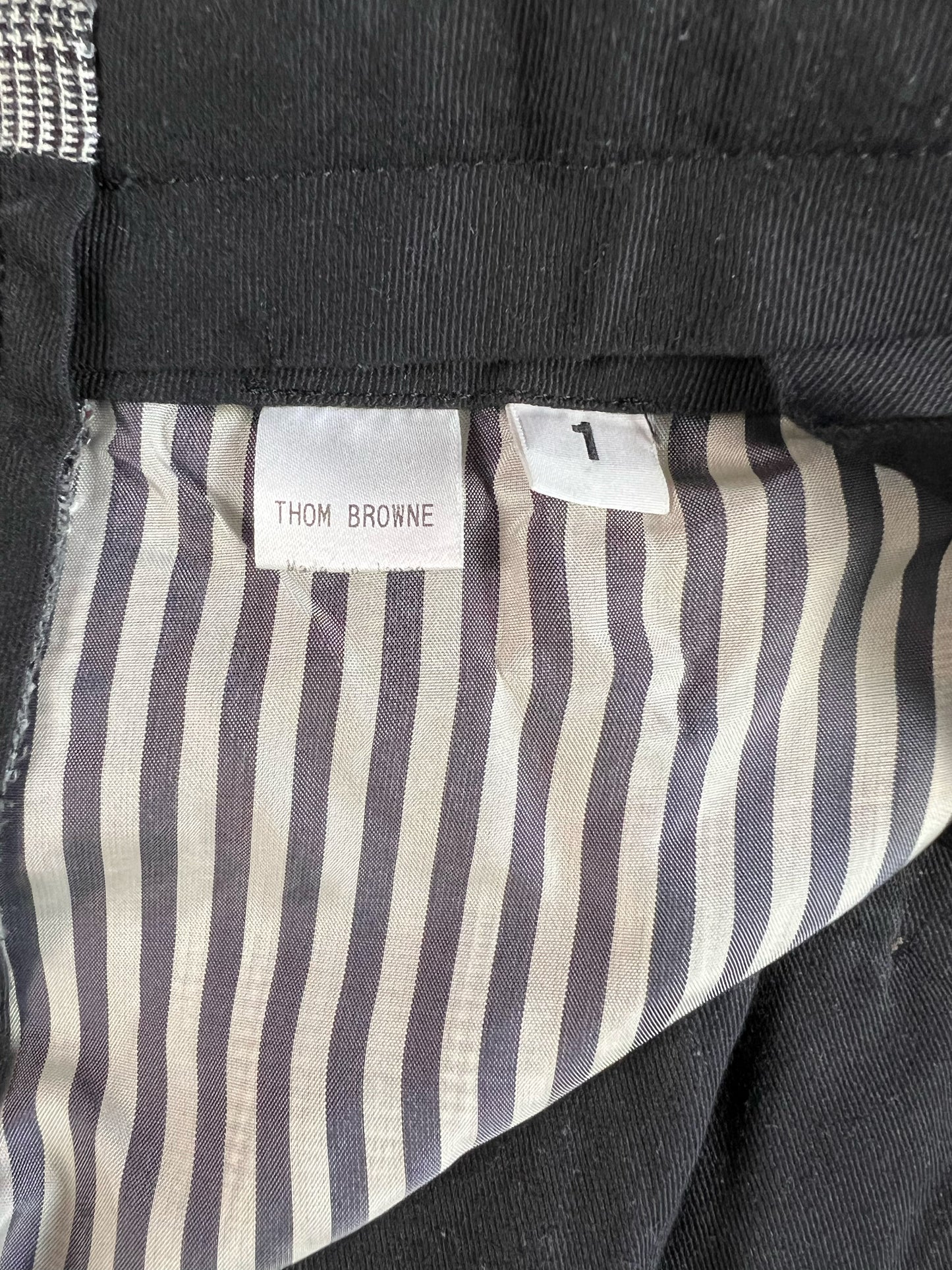 RWB grosgrain tricolor cuffs on Thom Browne archival check trousers