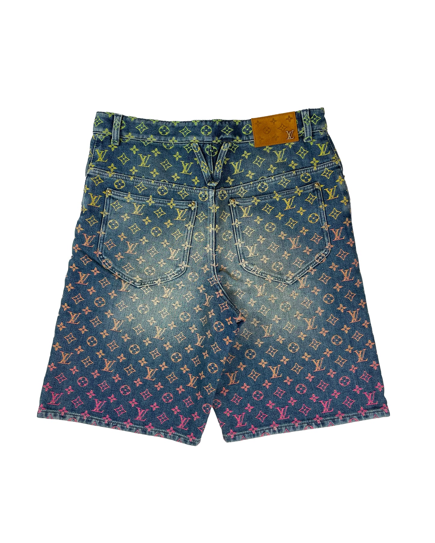 Rainbow Monogram Denim Jean Shorts