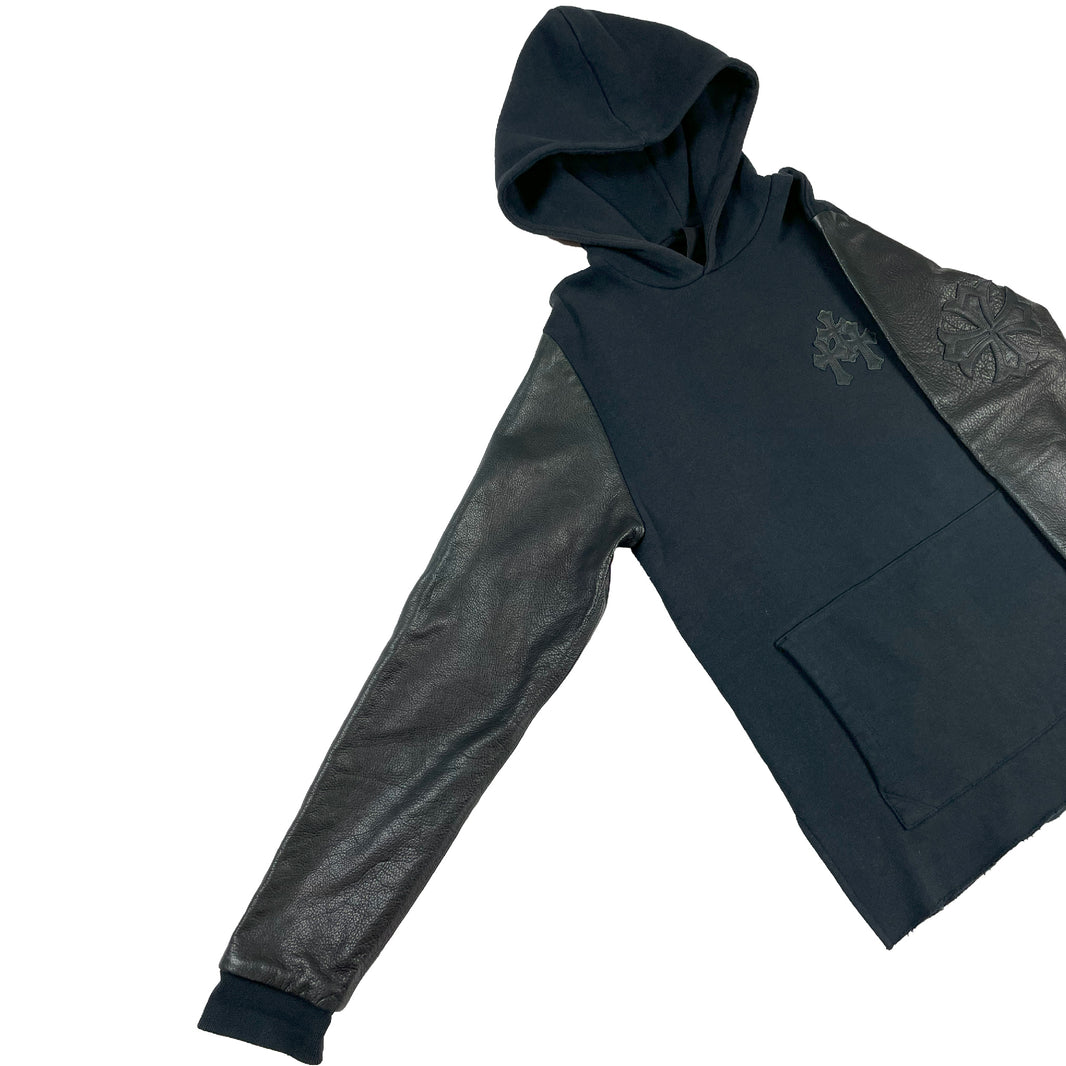 Chrome Hearts Leather Sleeve Cross Patch Slit Hoodie Verified YP Collective