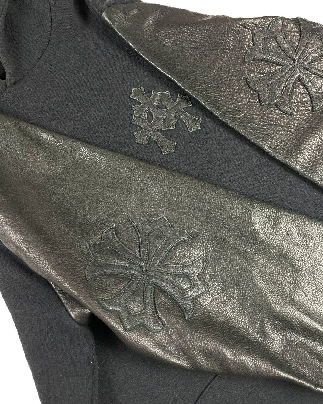 Chrome Hearts Leather Sleeve Cross Patch Slit Hoodie Archival
