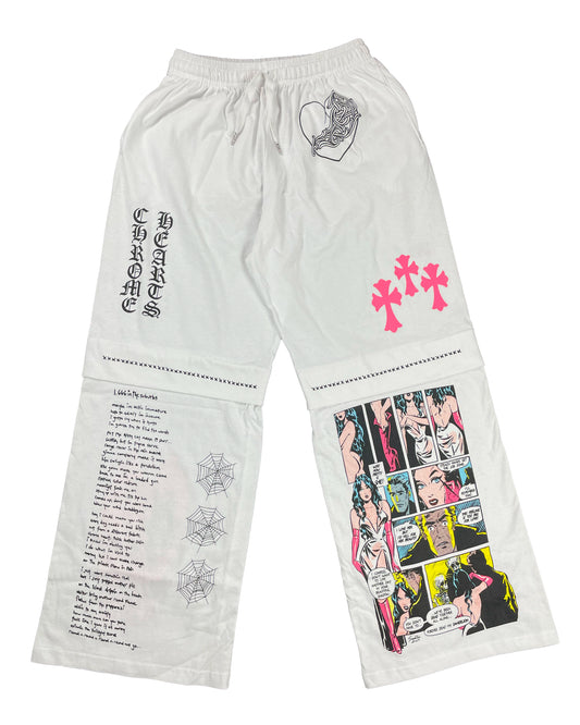 Chrome Hearts Deadly Doll Pink Cross Comic Flare Sweatpants Authentic Pants