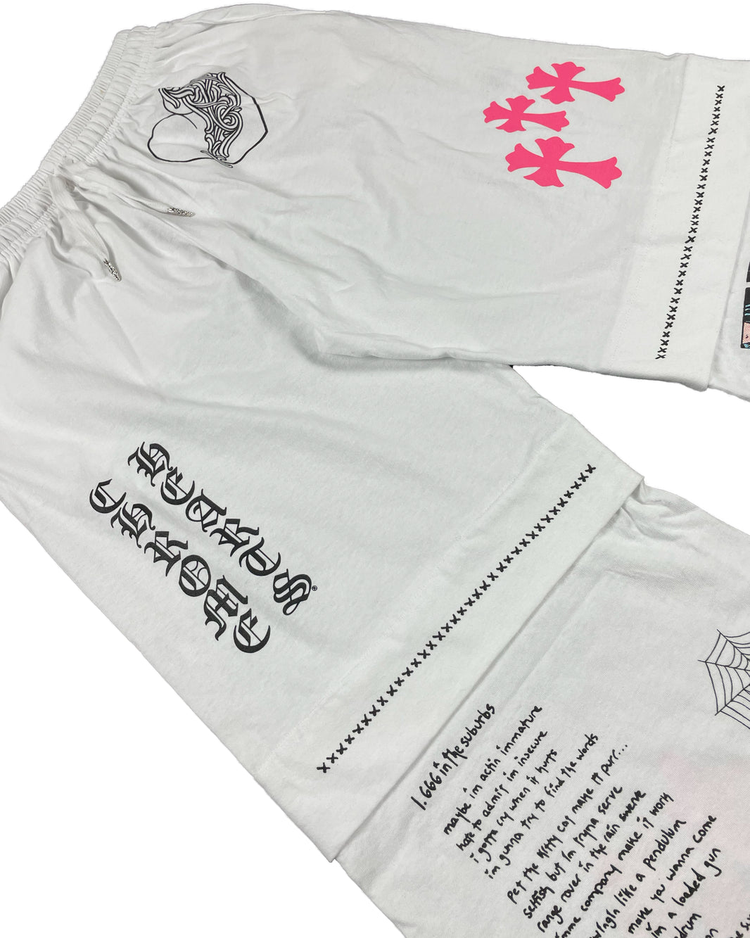 Chrome Hearts Deadly Doll Pink Cross Comic Flare Sweatpants Authenticated Designer