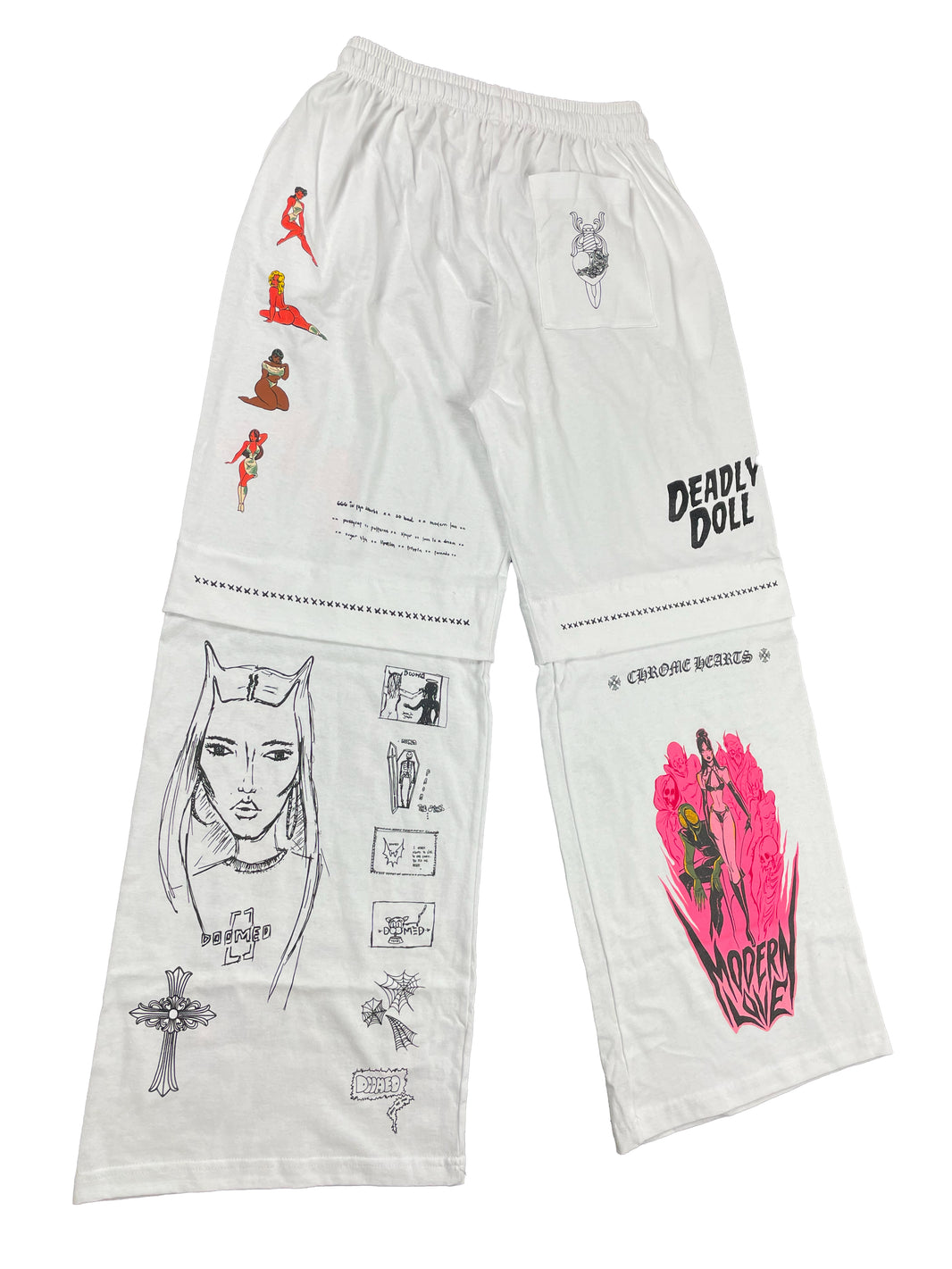 Chrome Hearts Deadly Doll Pink Cross Comic Flare Sweatpants Archival