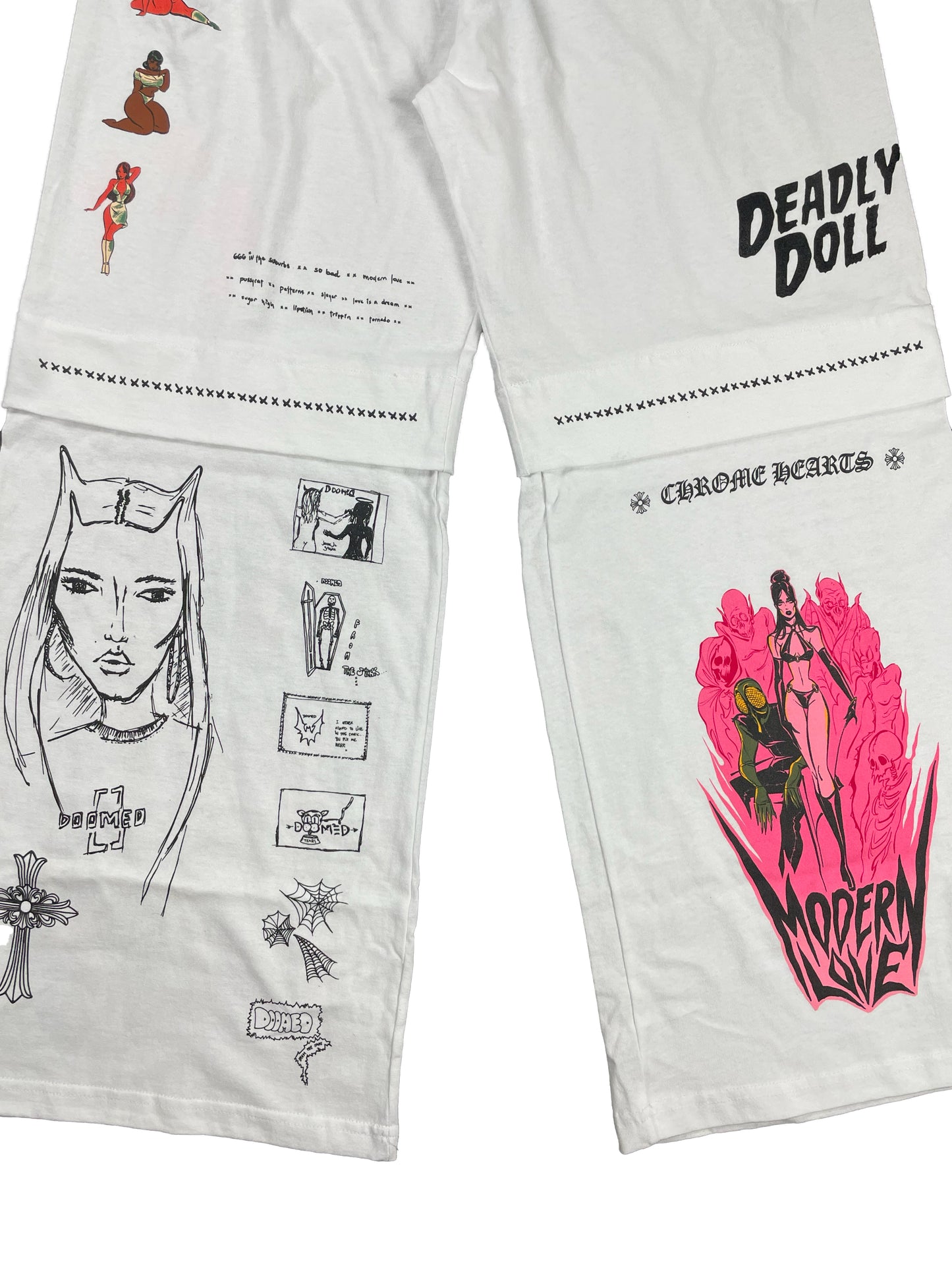 Deadly Doll Pink Cross Comic Flare Sweatpants