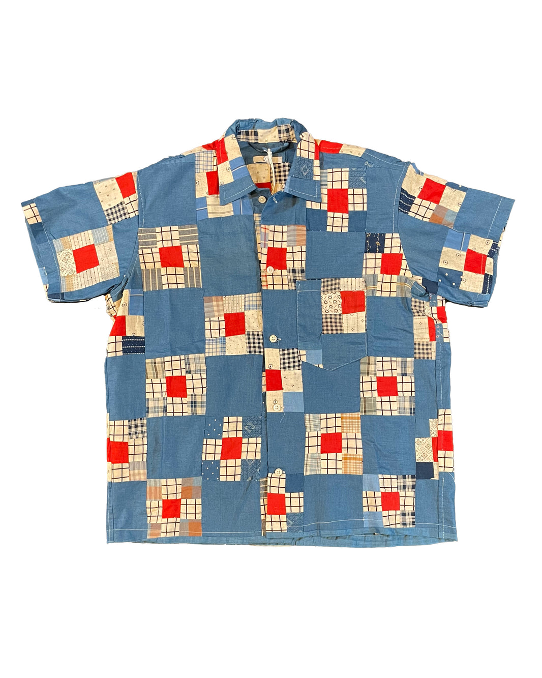 1/1 Blue Red Window Pane Quilt Patchwork Shirt