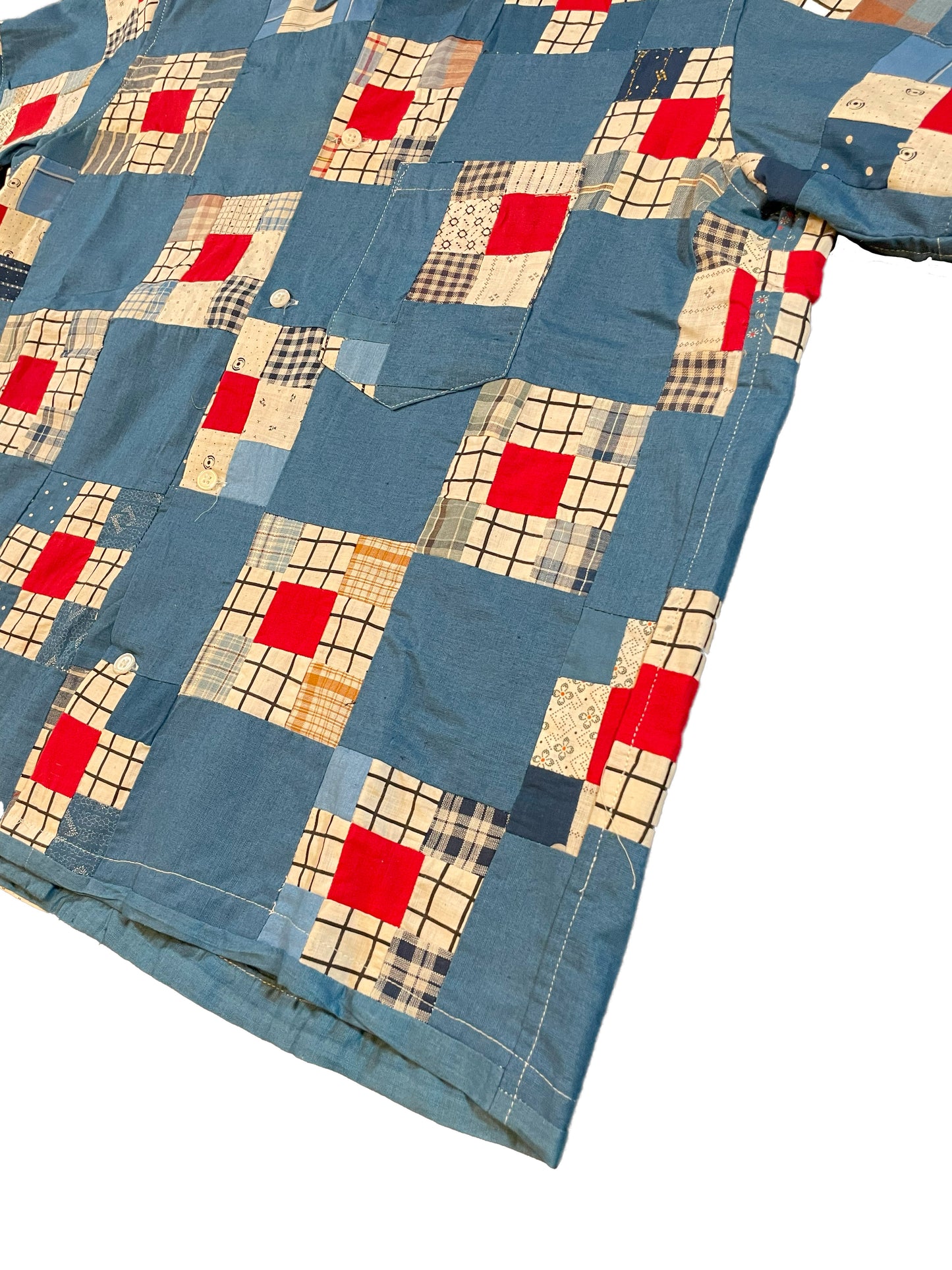 1/1 Blue Red Window Pane Quilt Patchwork Shirt