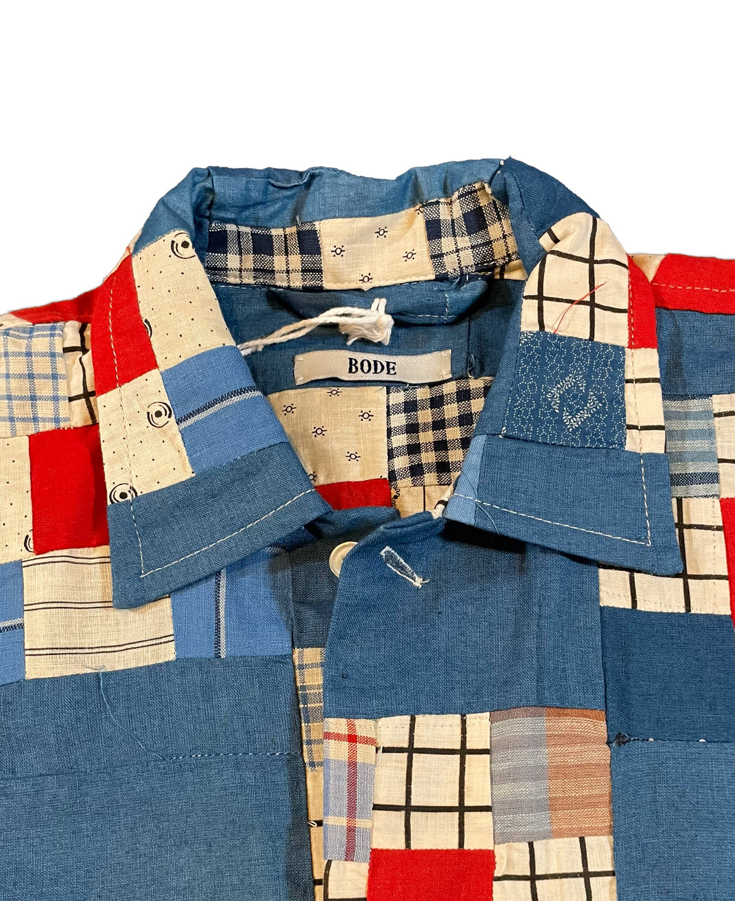 BODE 1/1 Blue Red Window Pane Quilt Patchwork Shirt Verified YP Collective