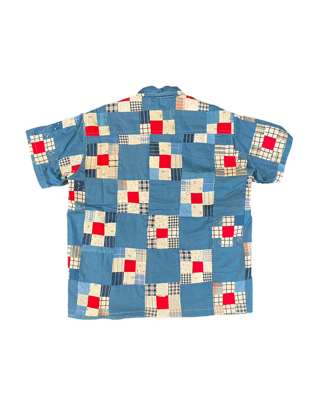 BODE 1/1 Blue Red Window Pane Quilt Patchwork Shirt Sterling Silver Hardware