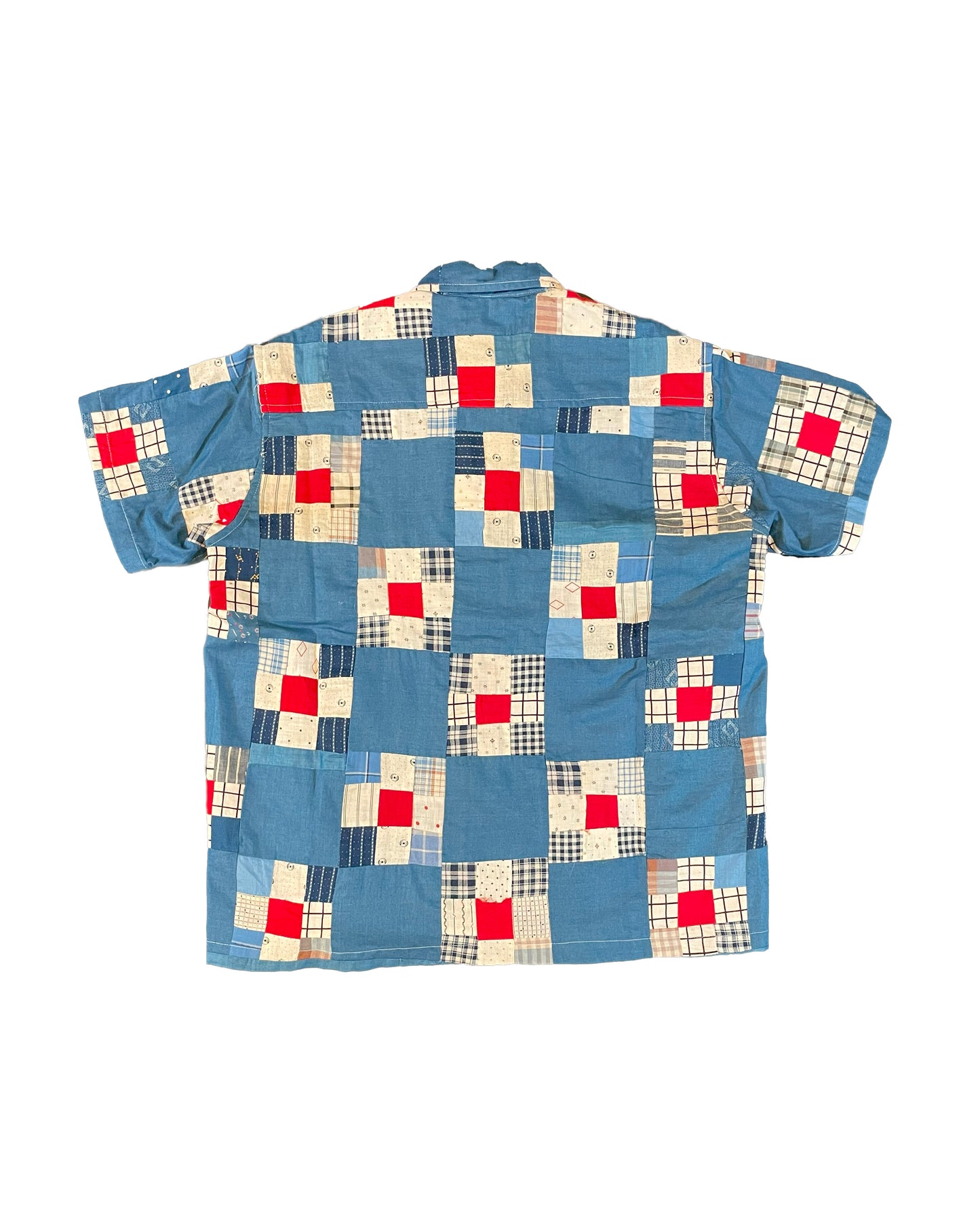 1/1 Blue Red Window Pane Quilt Patchwork Shirt