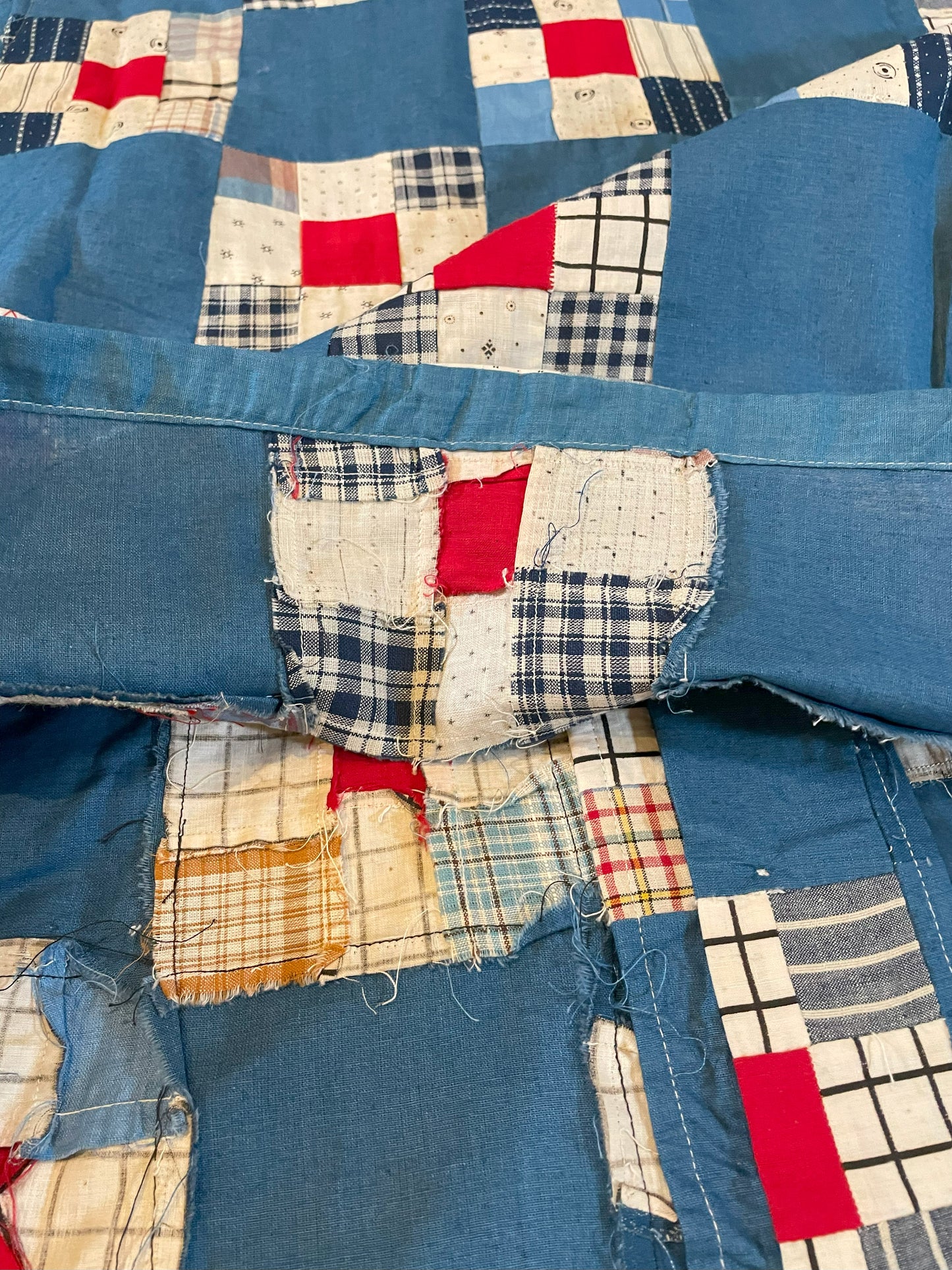 1/1 Blue Red Window Pane Quilt Patchwork Shirt