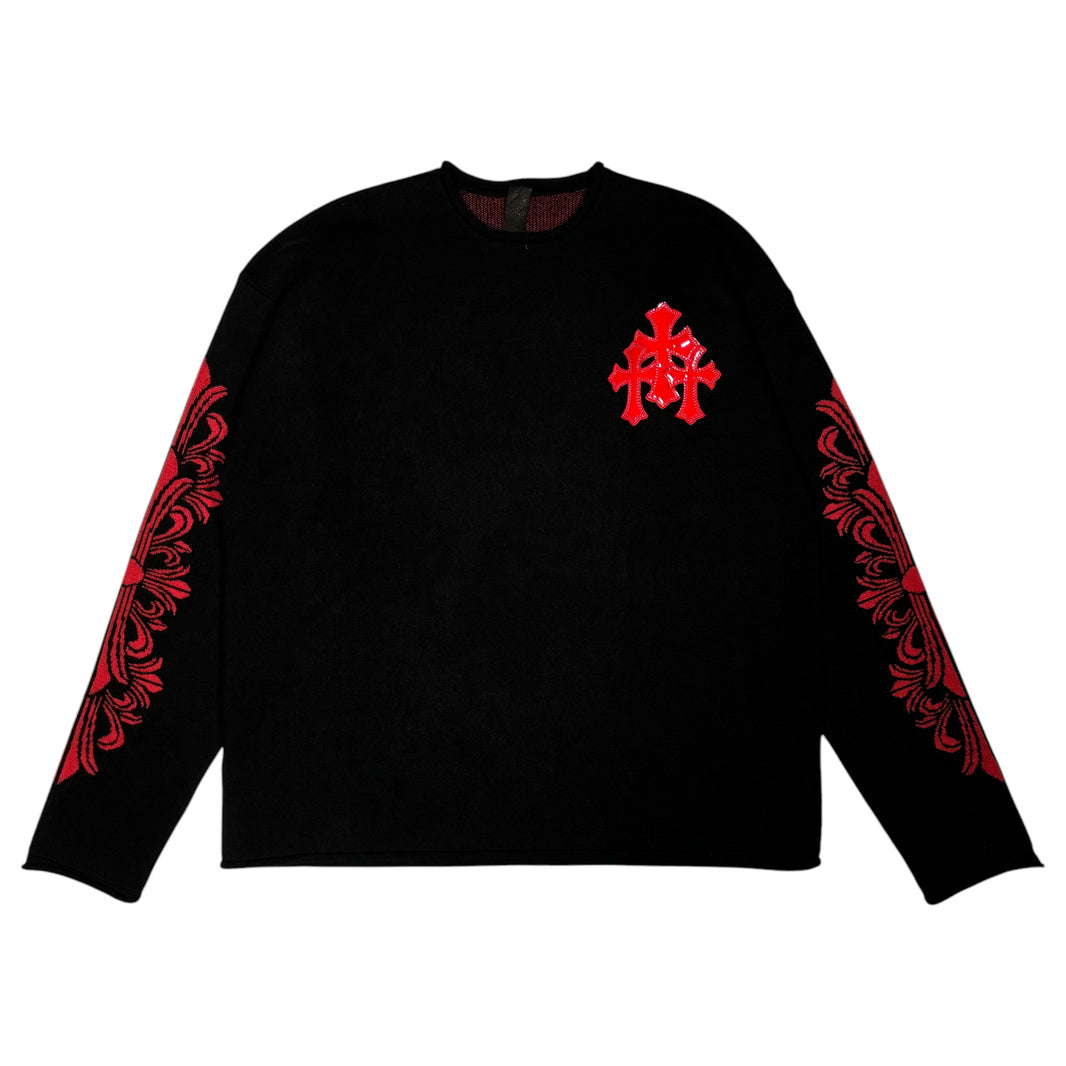 Red Cross Patch Floral Cross Cashmere Crew Sweater