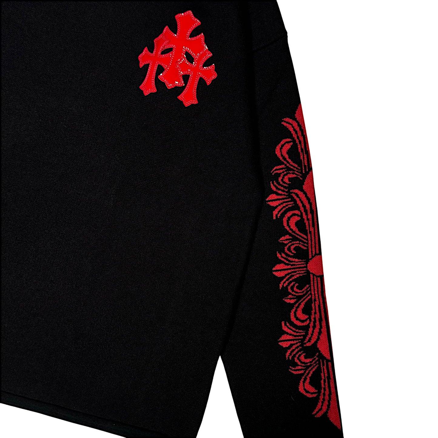 Red Cross Patch Floral Cross Cashmere Crew Sweater