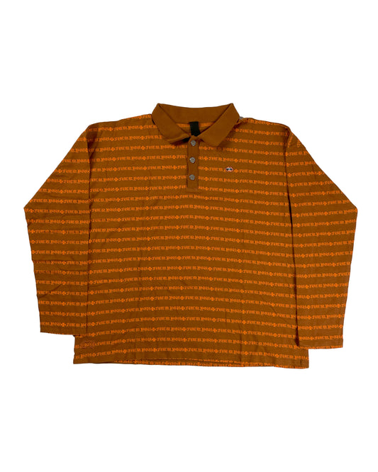 Chrome Hearts Orange Striped CH "Fuck You" LS Polo Shirt Authentic Shirts