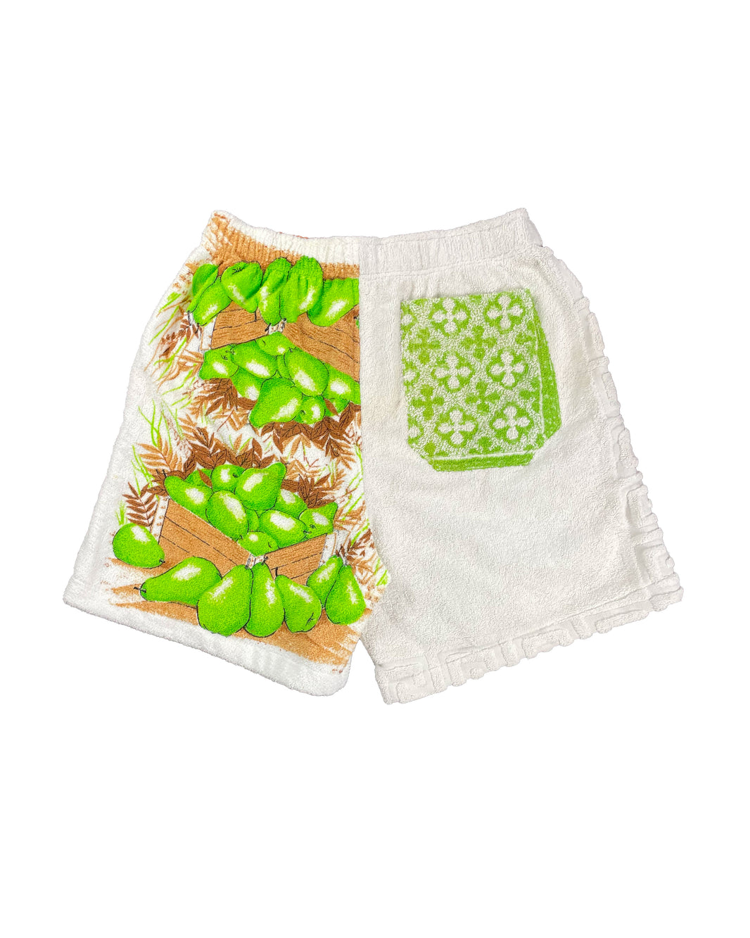 BODE 60s Vintage Duo Towel Shorts Floral Pear Fruit 1/1 Sterling Silver Hardware