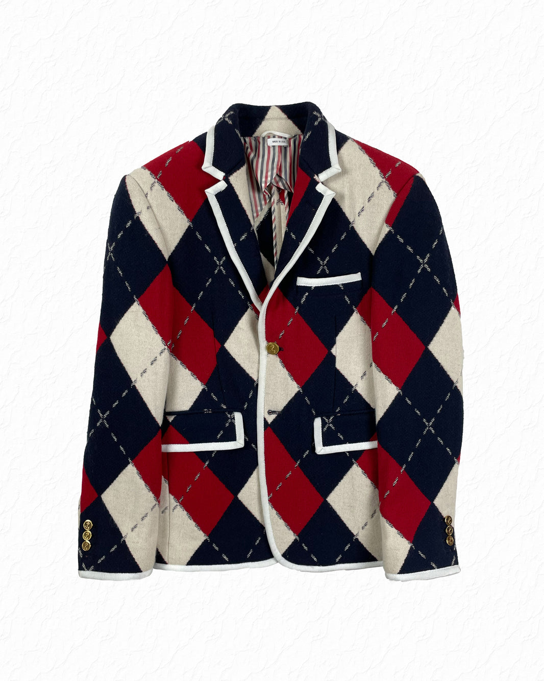 Cashmere Big Argyle Jacket w/ Grosgrain Tipping